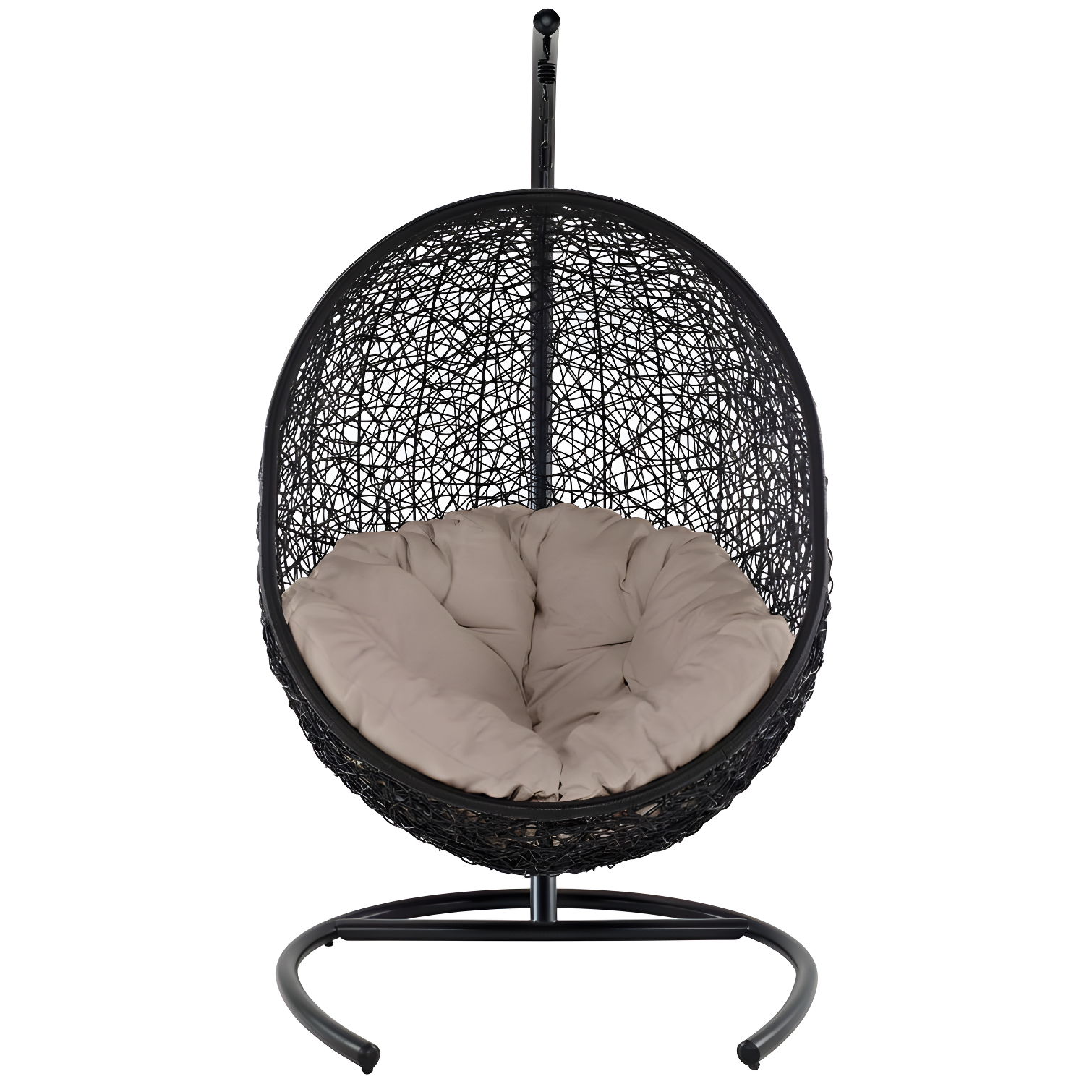 Espresso Metal and Beige Rattan Outdoor Hanging Swing Chair