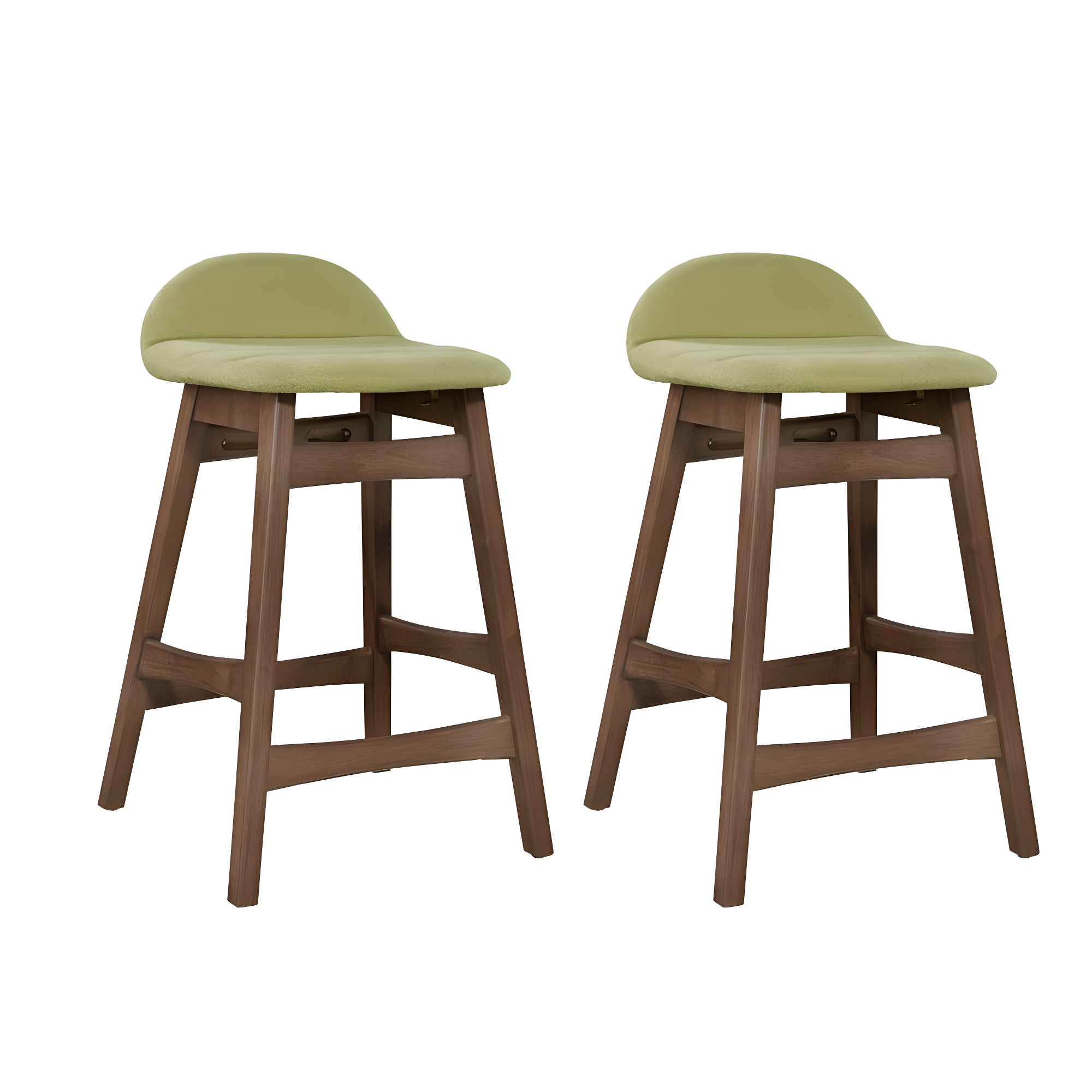 Green Upholstered Wood Counter Stools Set of 2