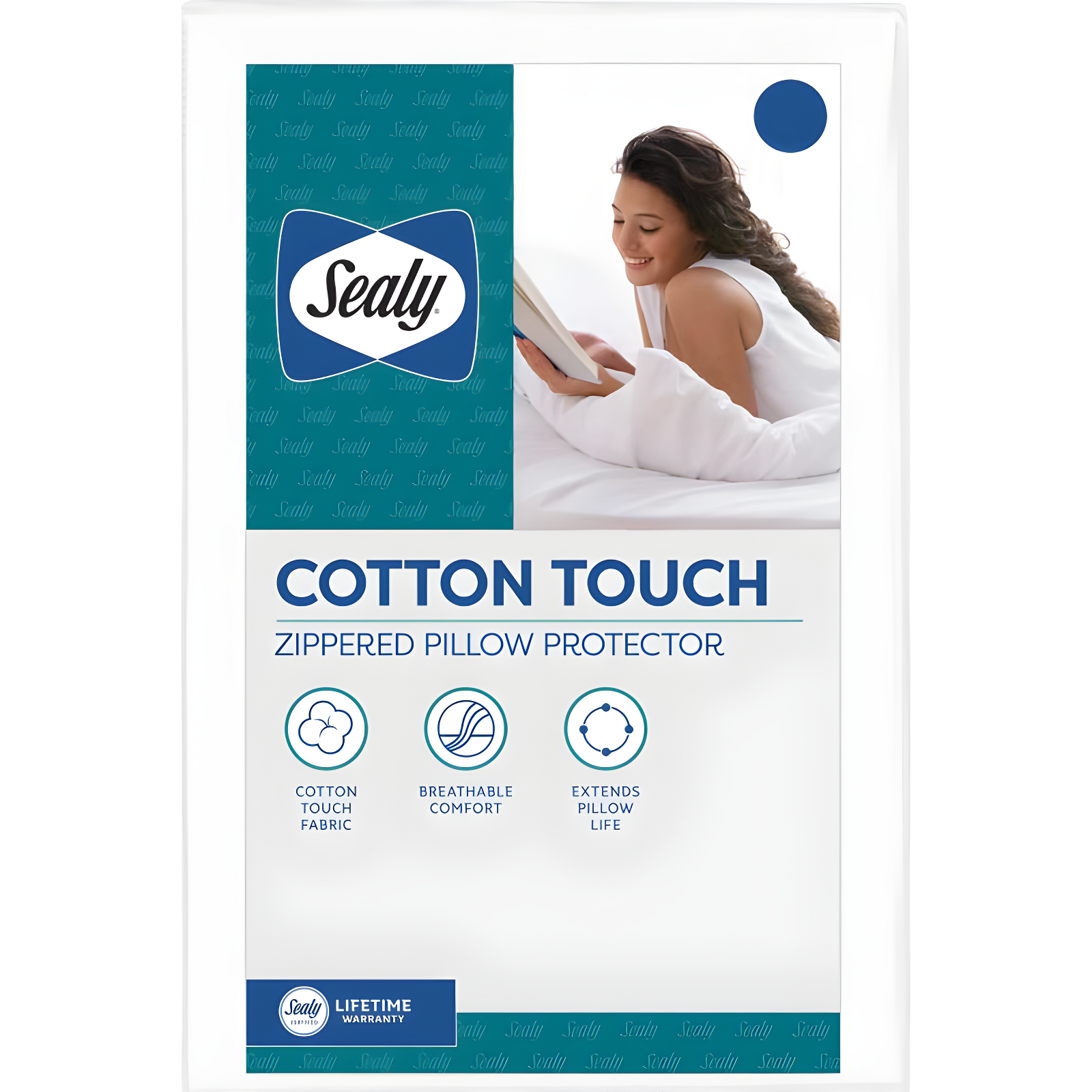 Sealy Cotton Touch Zippered Pillow Protector, Standard Queen