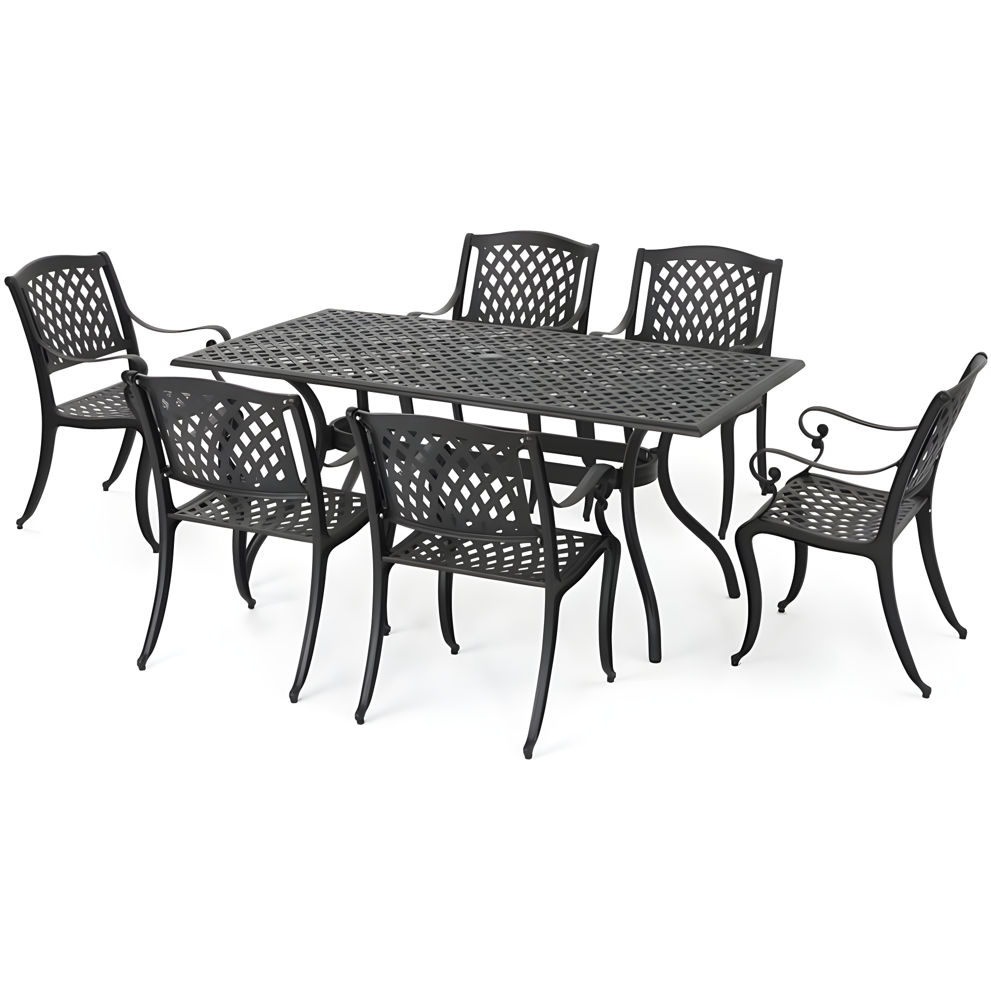 Cayman Black Sand Cast Aluminum 7-Piece Patio Dining Set