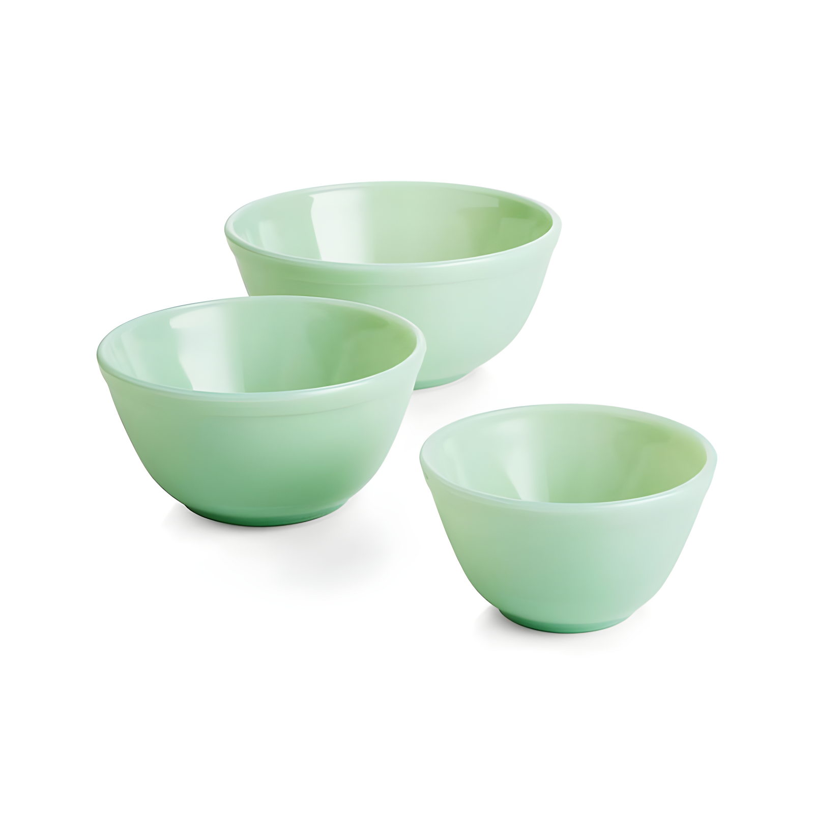 Mosser Jadeite Green Glass Mixing Bowl Set of 3