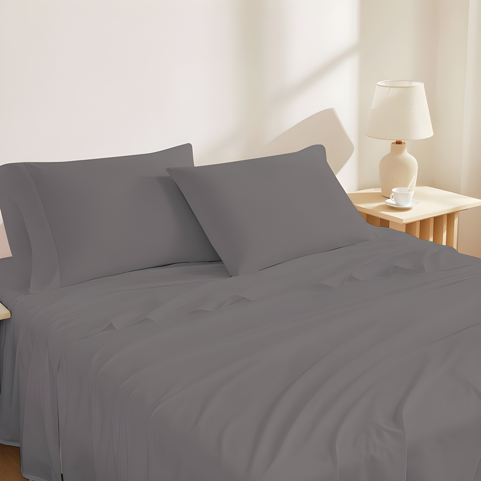 Full Light Gray Organic Cotton Deep Pocket Percale Sheet Set