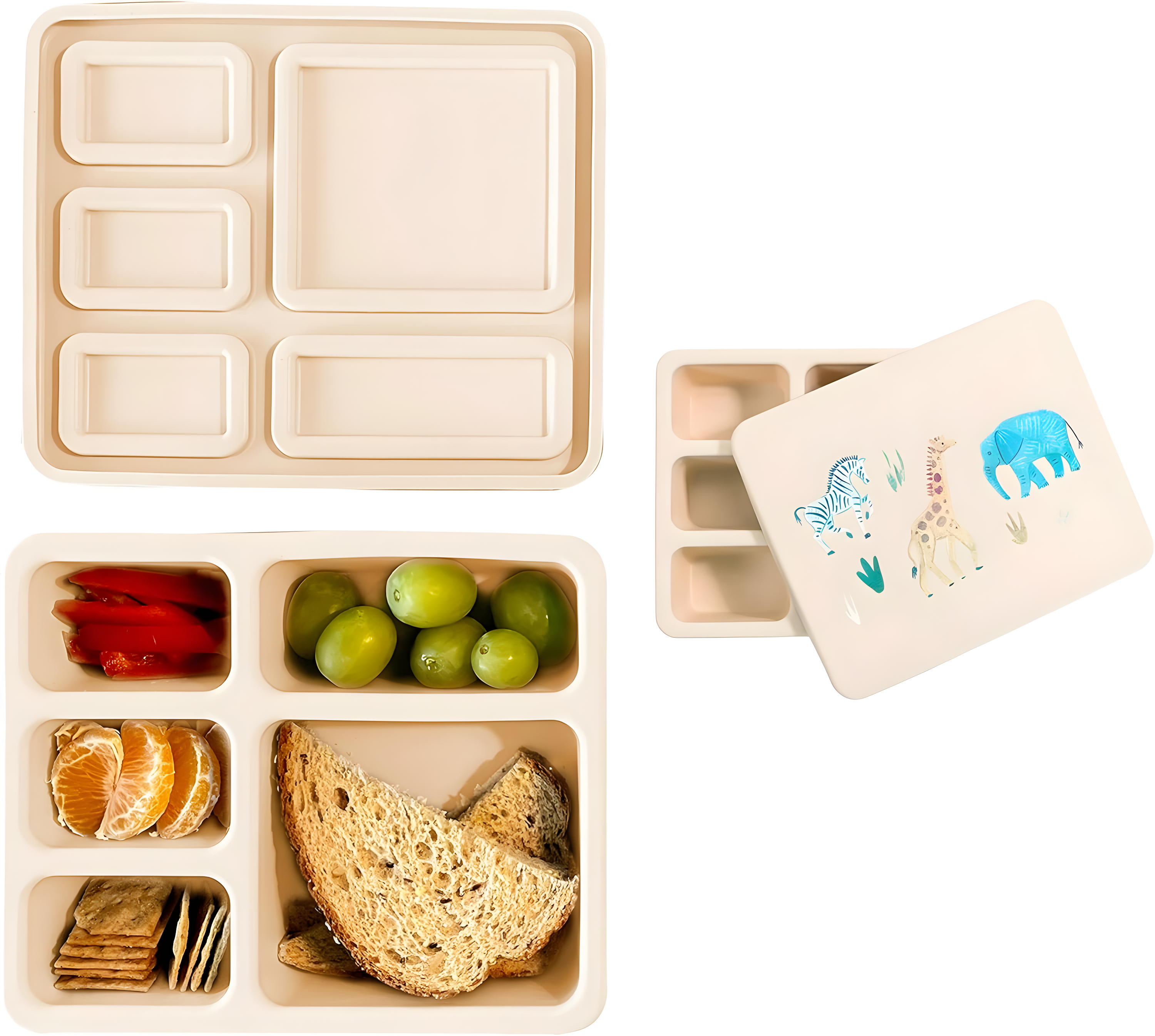 Safari Warm Cream Silicone Bento Box with 5 Leakproof Compartments