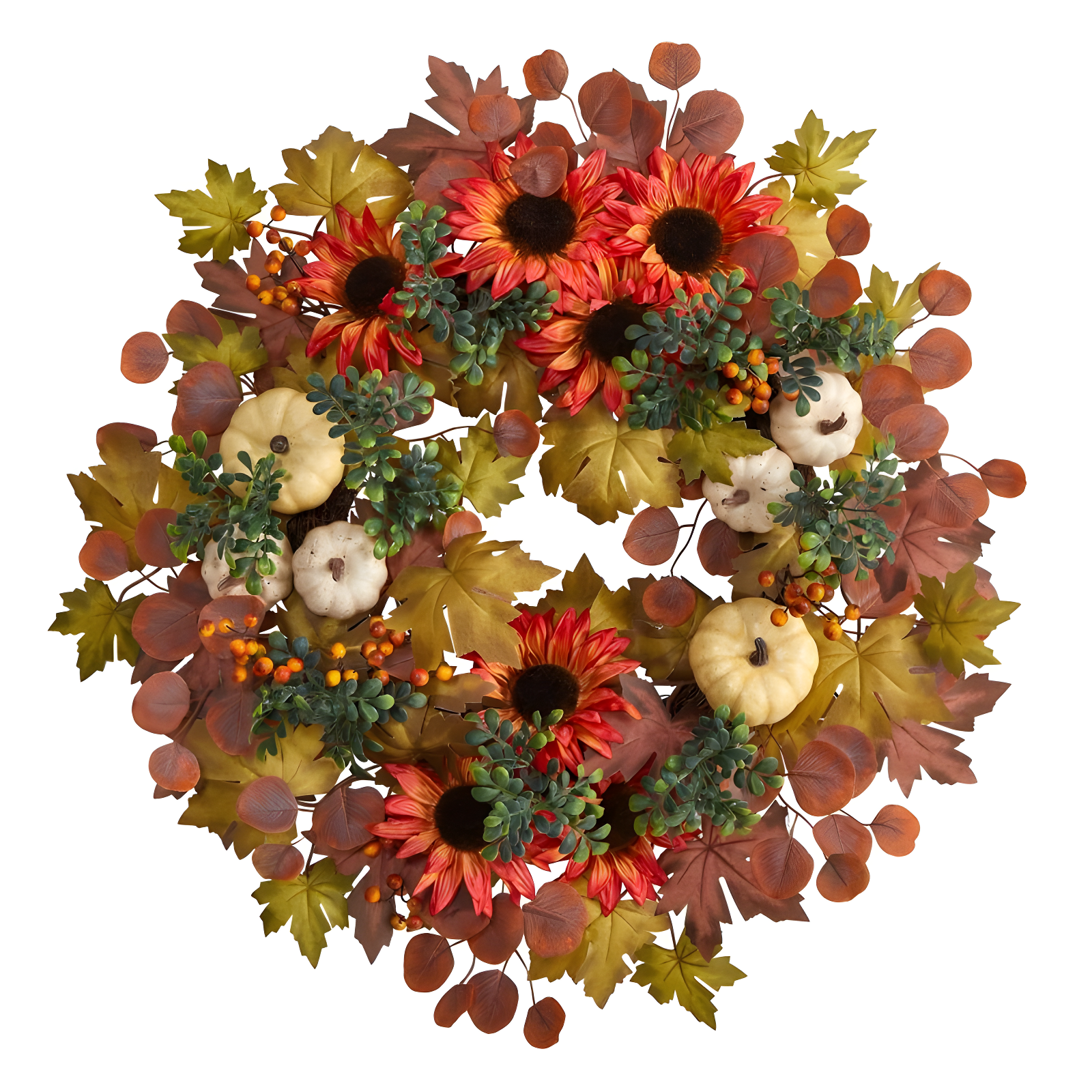 30" Fall Pumpkin Sunflower Maple Leaves Artificial Wreath