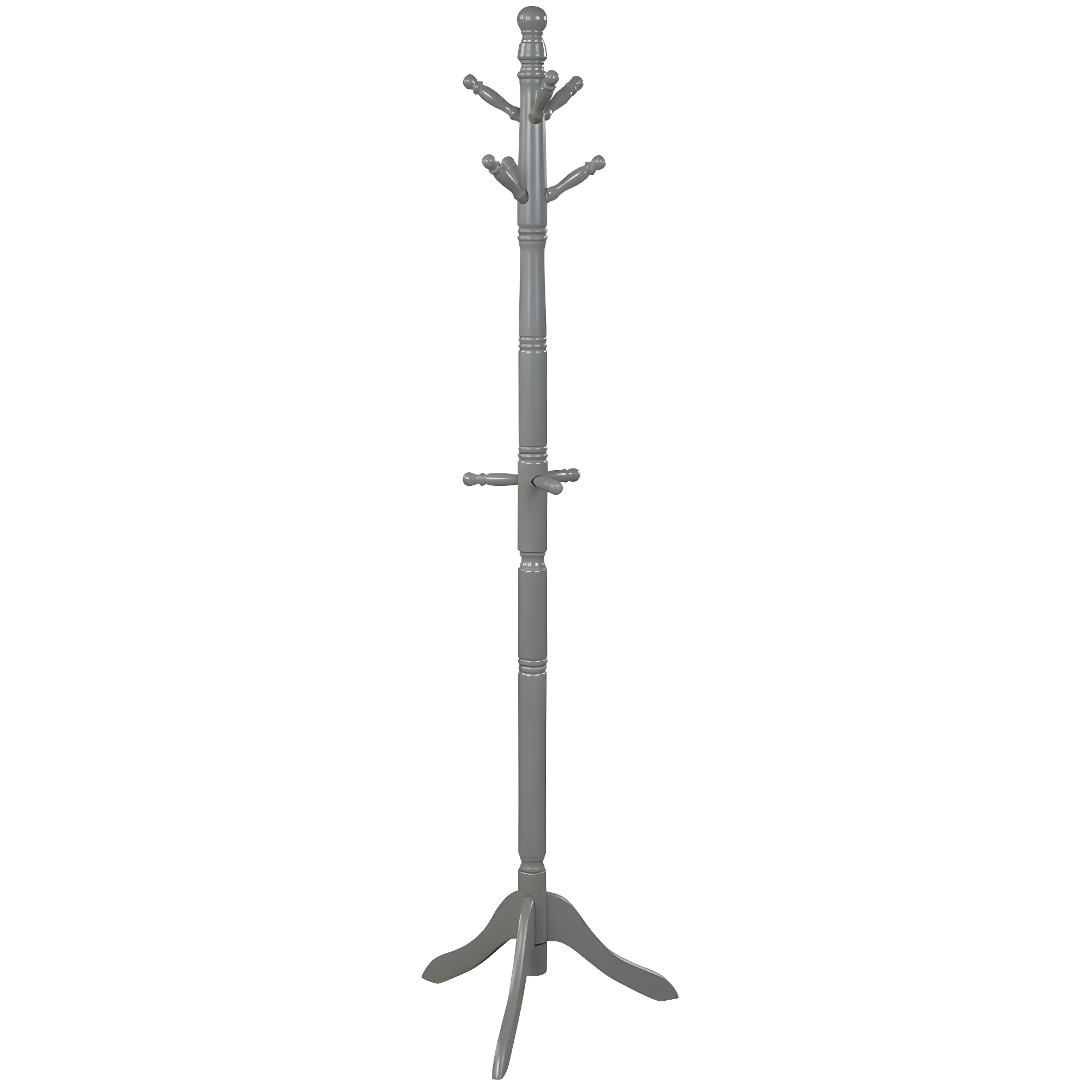 Gray Adjustable Rubberwood Freestanding Coat Rack with 9 Hooks