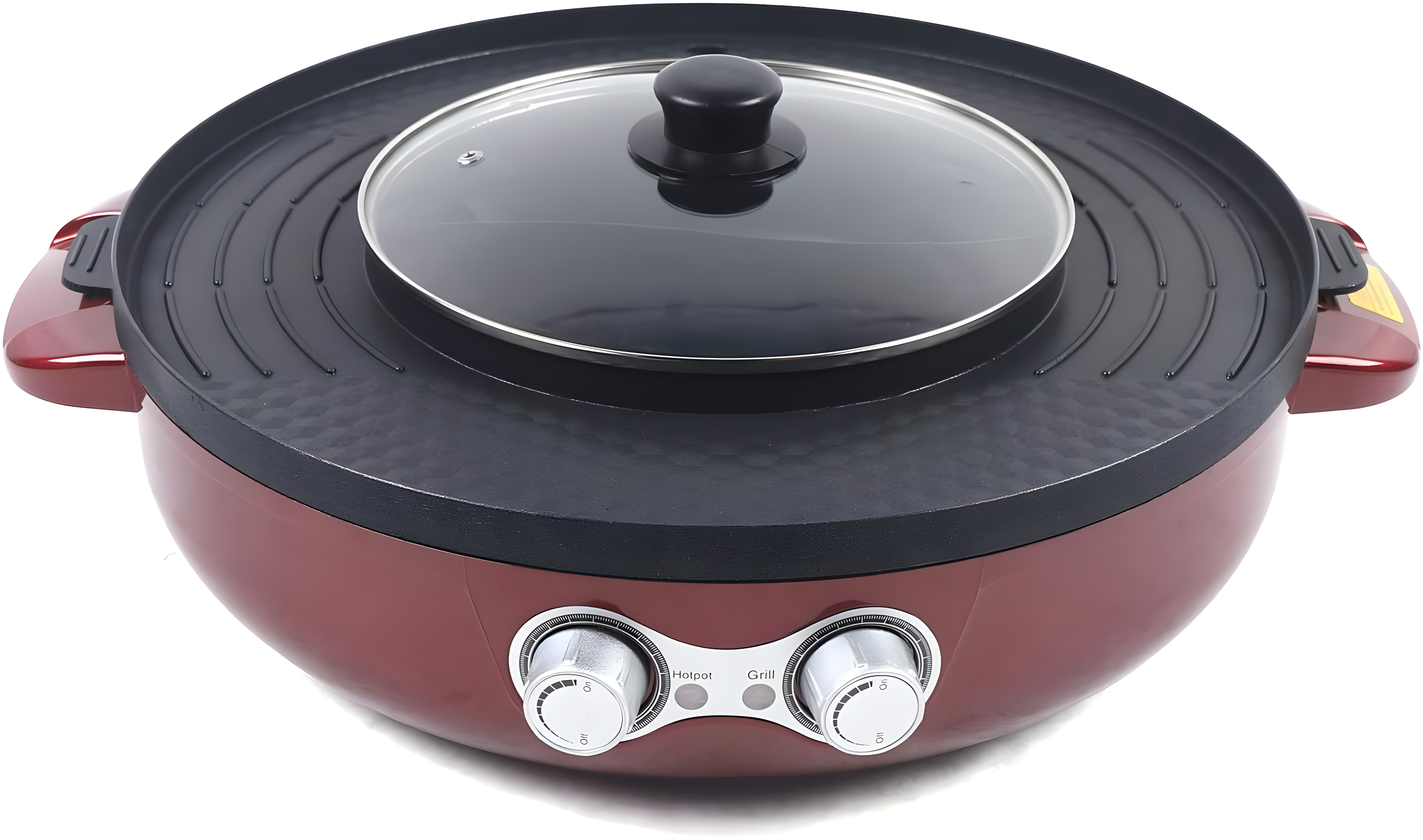 Red 2200W Electric Round Smokeless Grill and Hot Pot