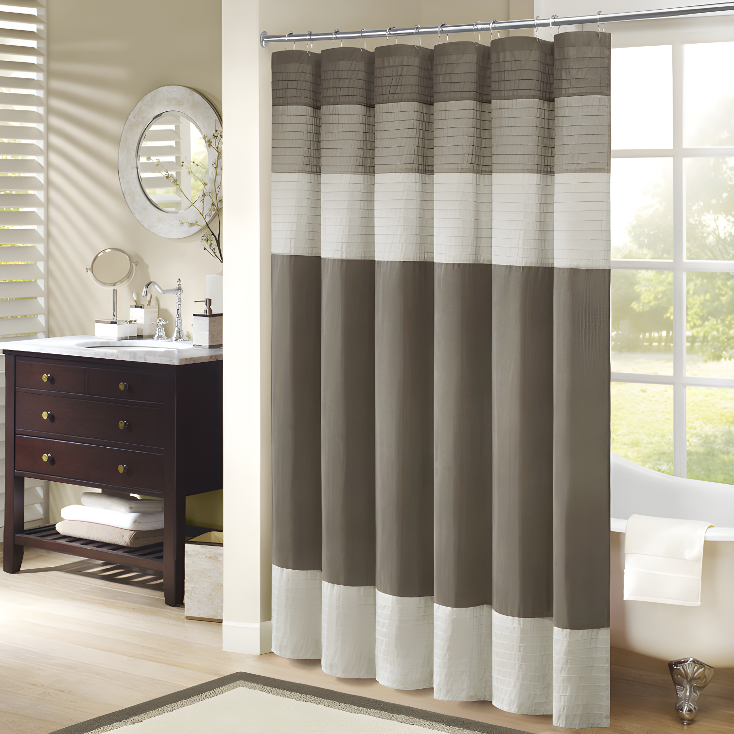 Natural Faux Silk Striped Shower Curtain 72" x 72"