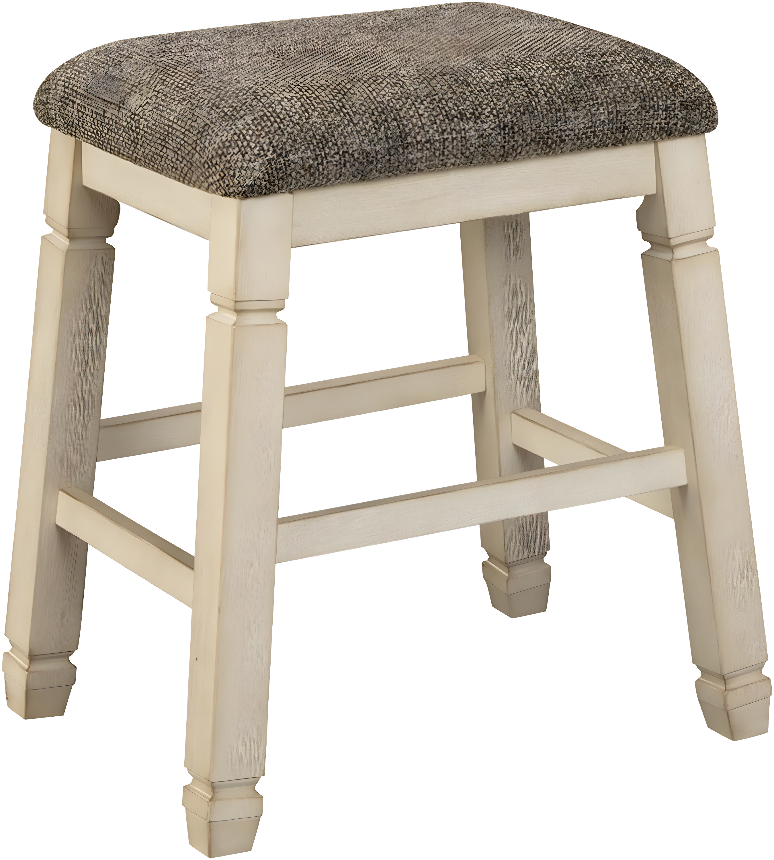 Transitional Saddle-Seat 24" Counter Stool in Antiqued White Wood