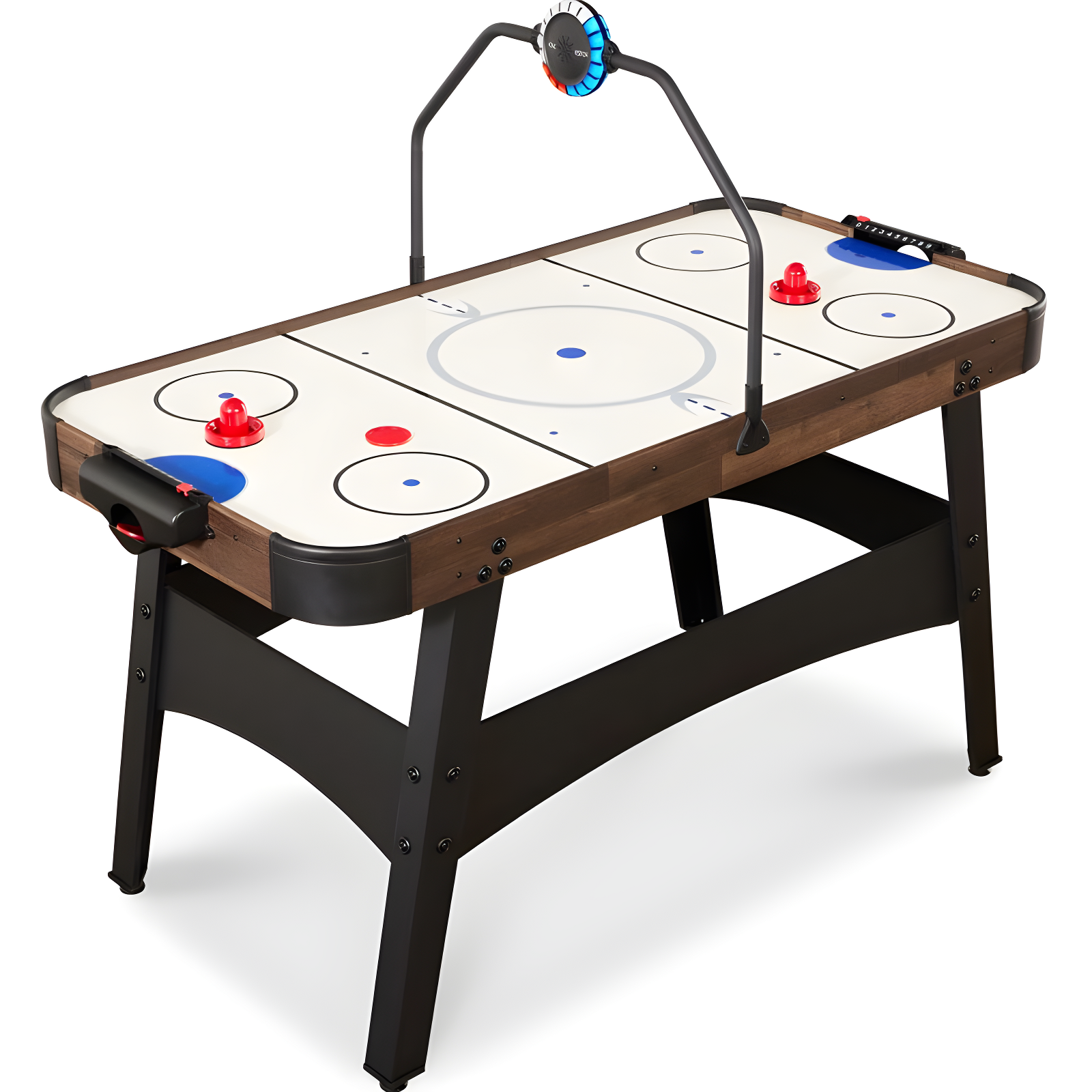 54 Inch Walnut Air Hockey Table with LED Lights and Scoreboard