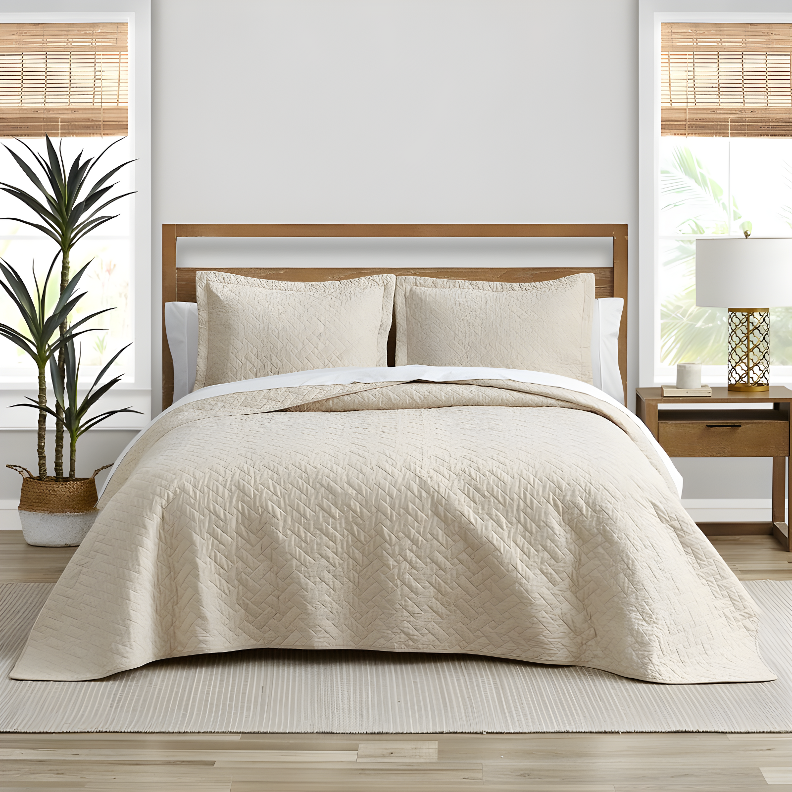 Dune Beige Cotton Reversible Full Quilt Set