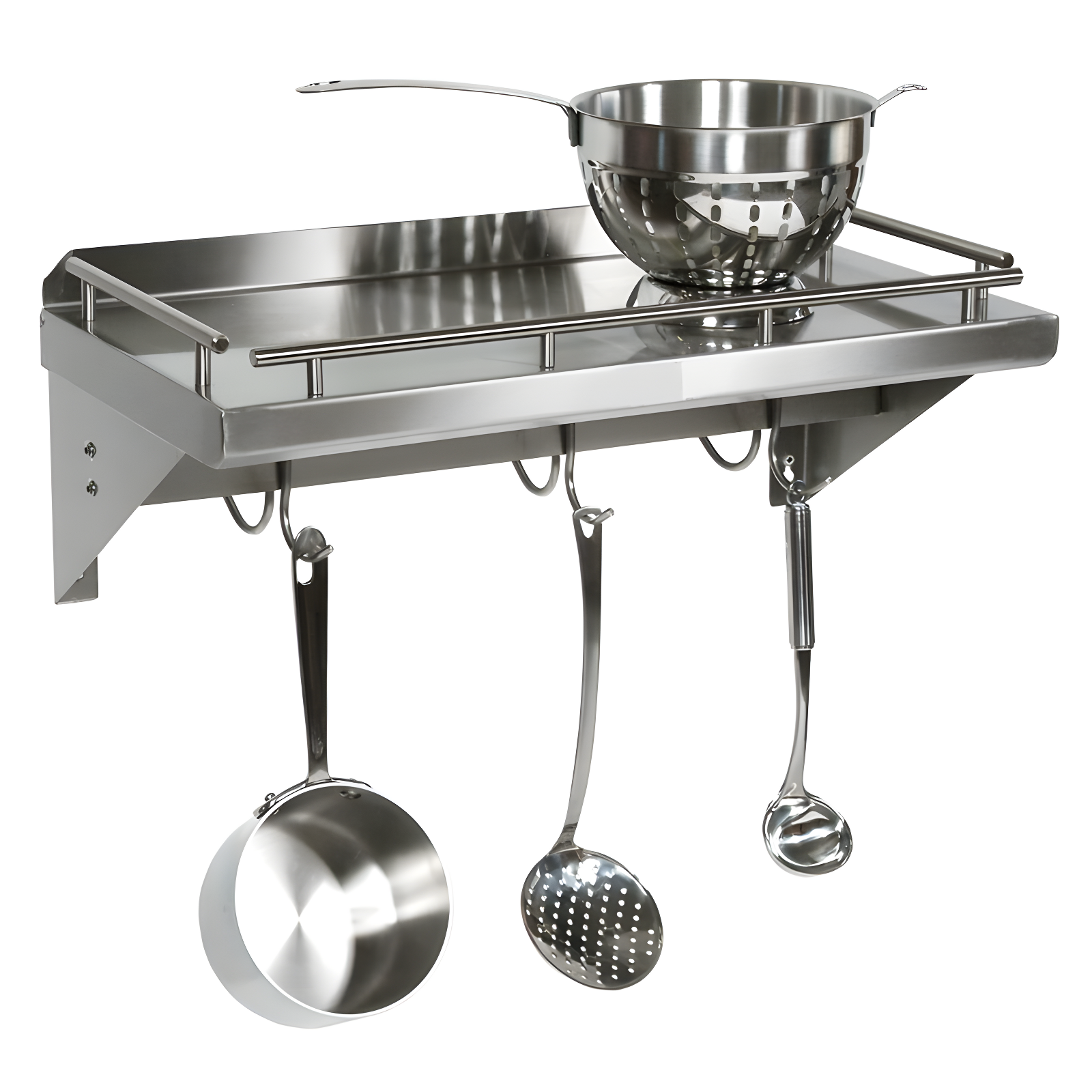 Silver Wall Mounted Metal Pot Rack with Shelf