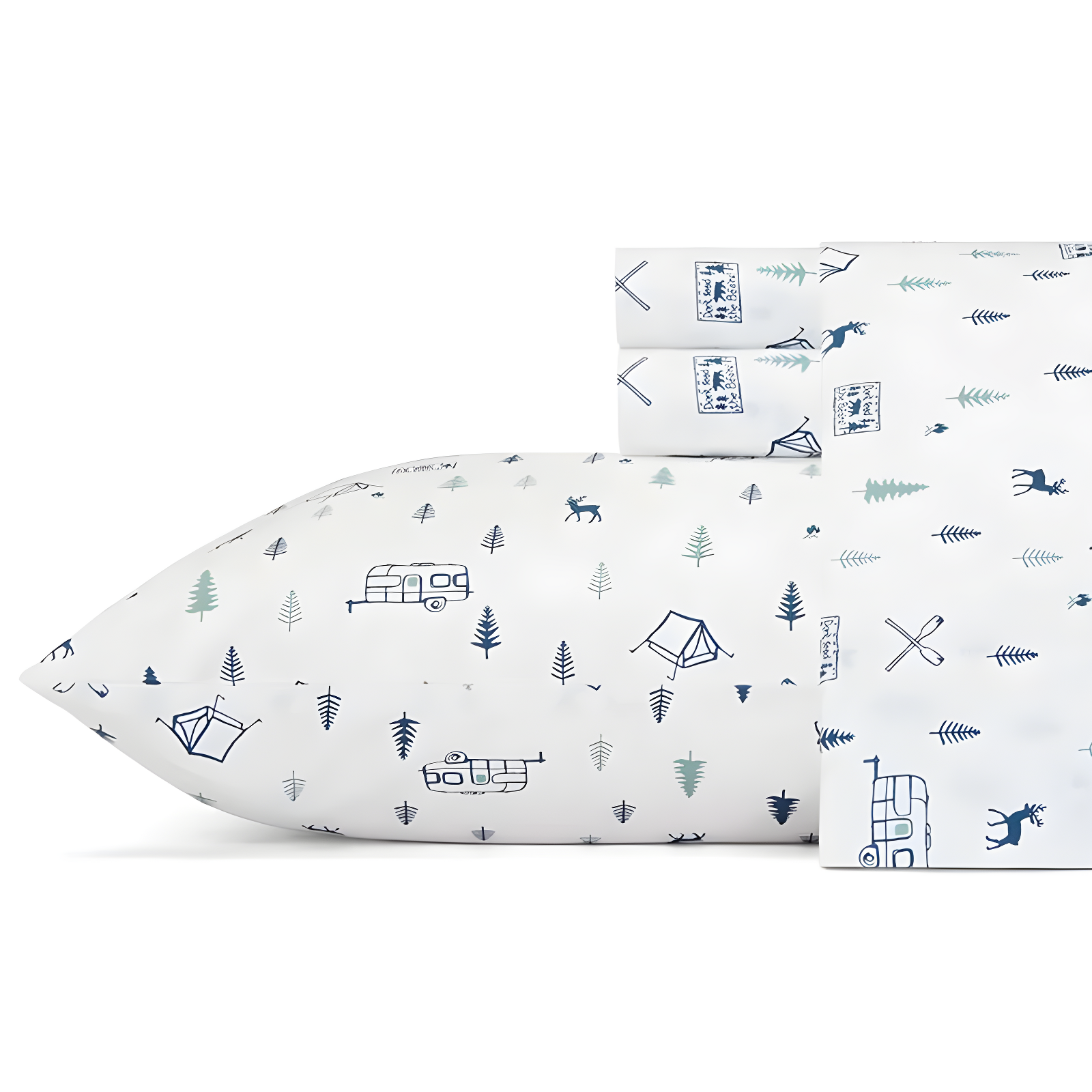 Twin Blue Organic Cotton Campout Print Sheet Set