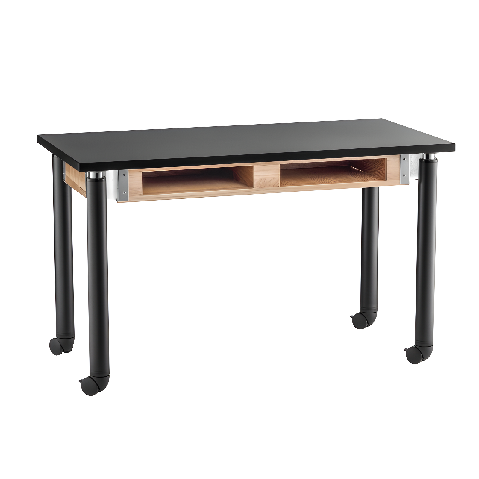 Adjustable Black Phenolic Resin Science Lab Table with Oak Compartments