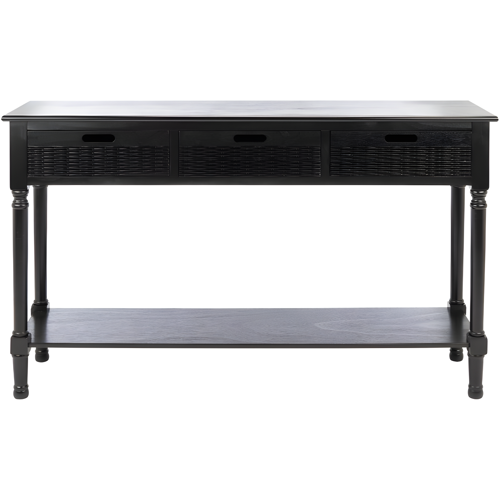 Farmhouse Chic Black Wood & Metal 3-Drawer Console Table