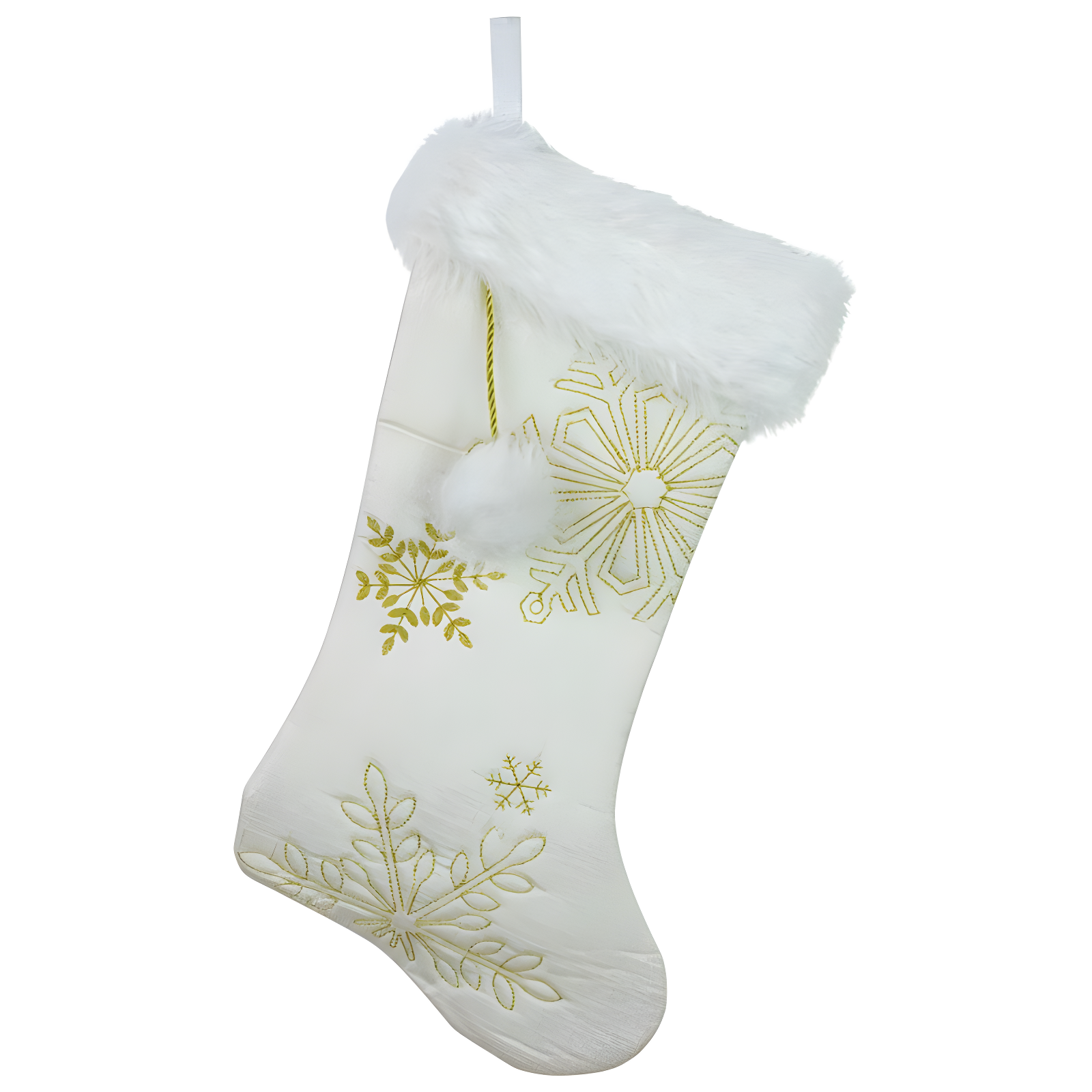 Cream and Gold Snowflakes Christmas Stocking with Faux Fur Cuff