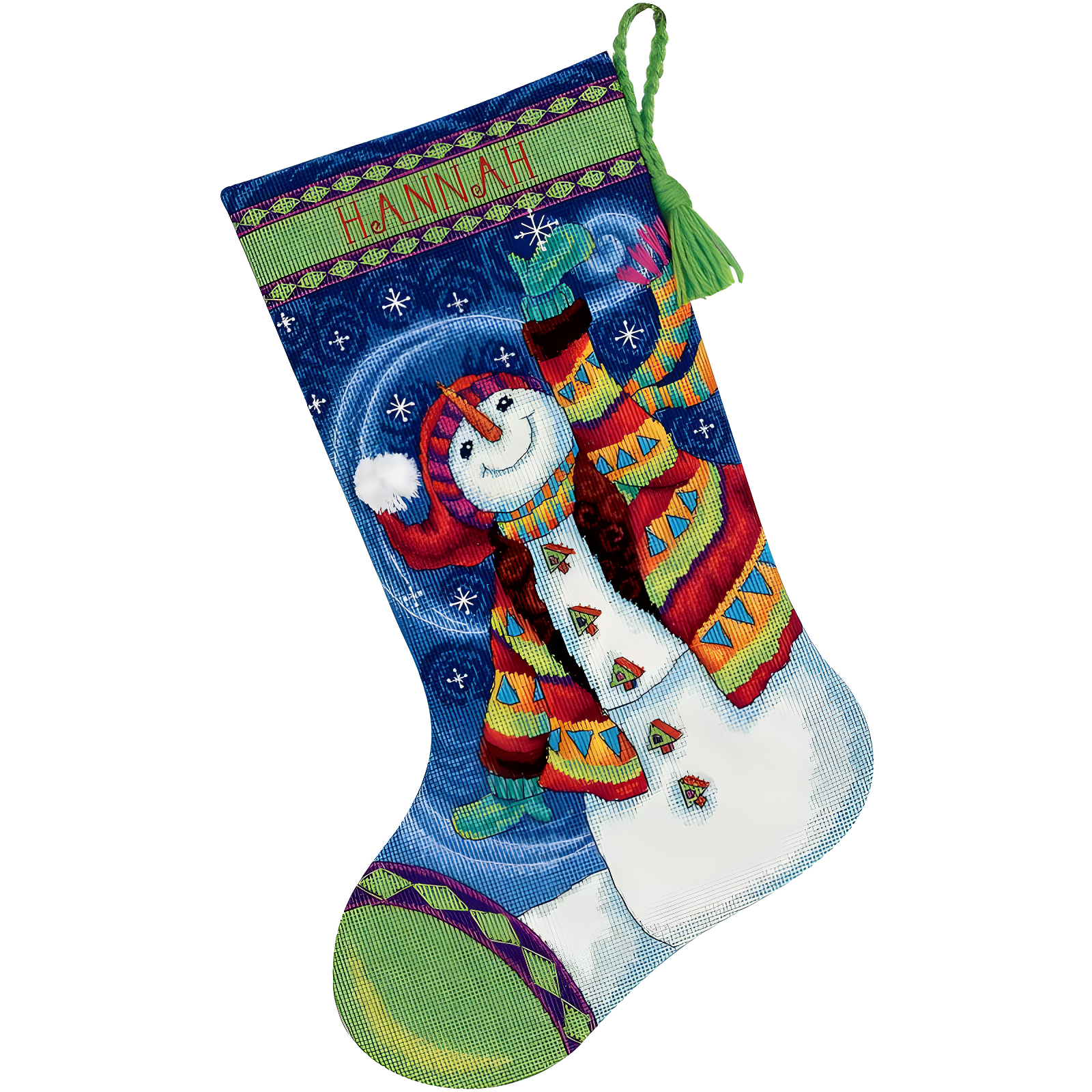 Happy Snowman Needlepoint Stocking Kit with Wool and Thread