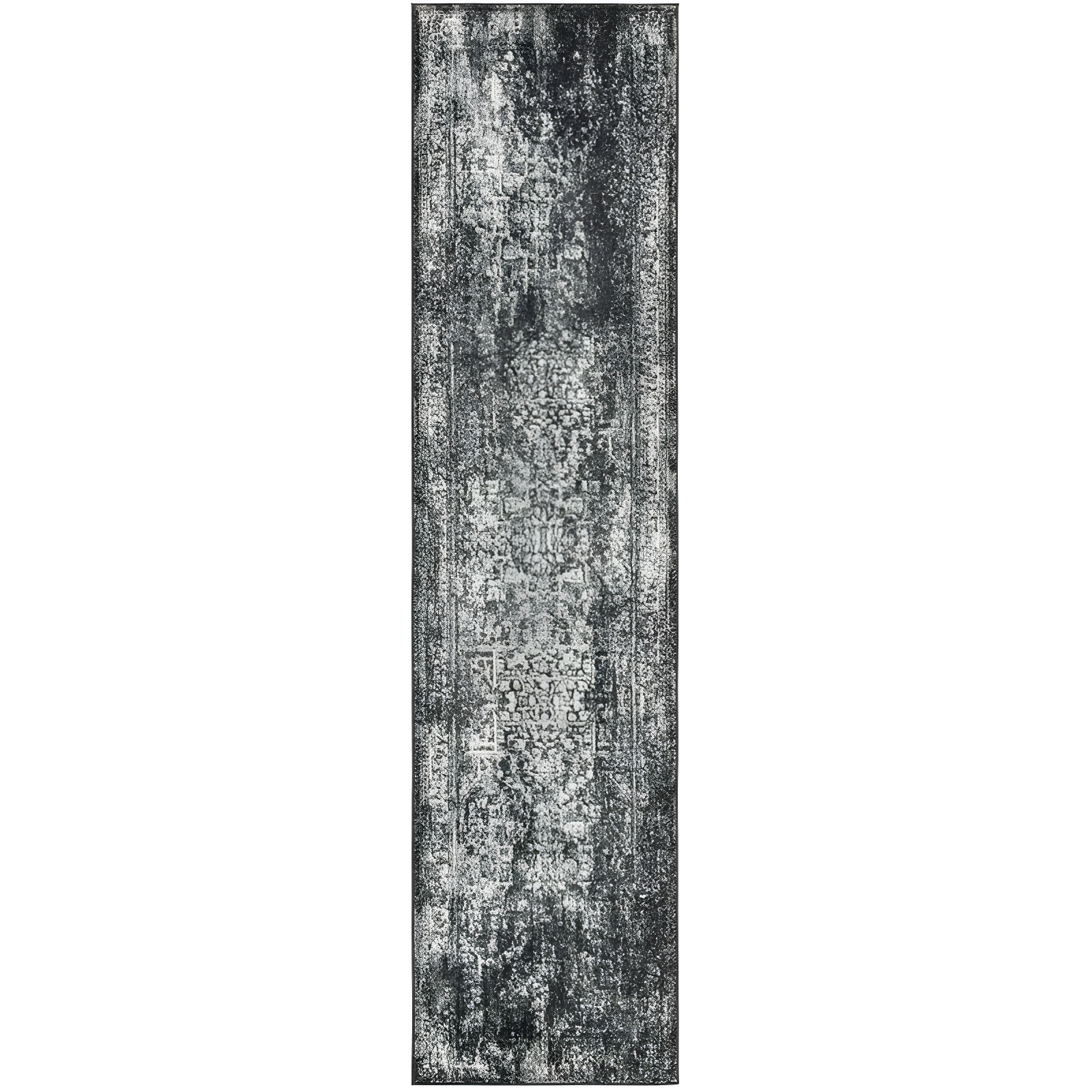 Transitional Black/Grey Synthetic 2'2" x 9' Easy-Care Runner Rug