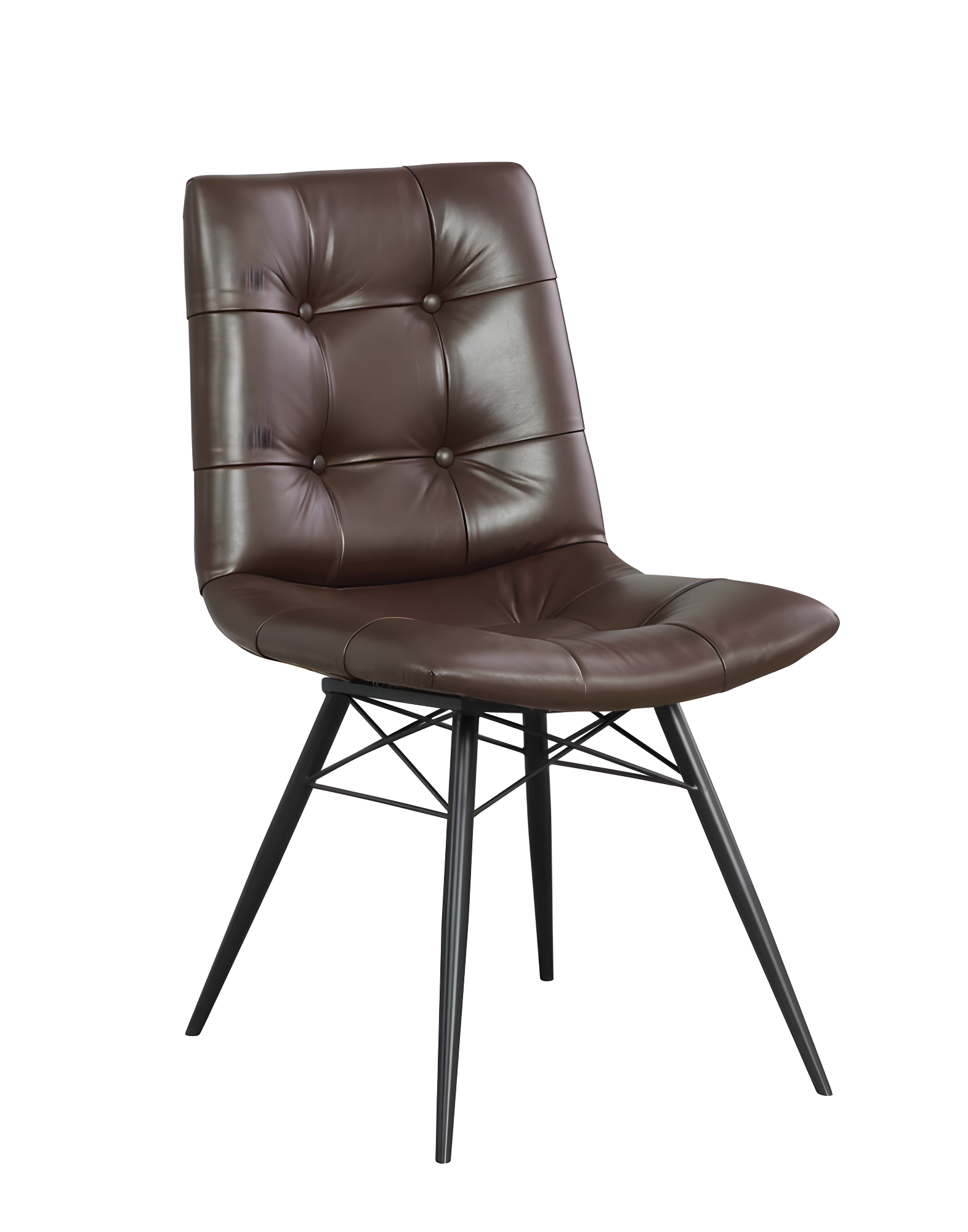 Brown Faux Leather Upholstered Tufted Side Chair with Metal Legs