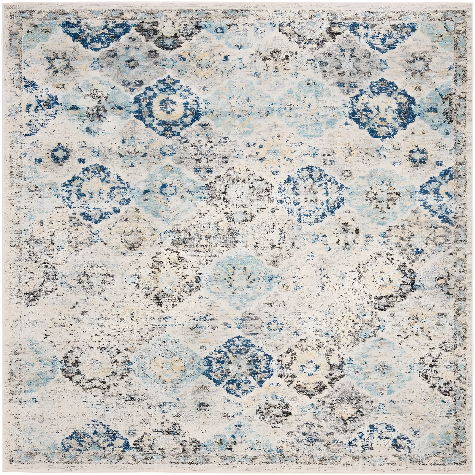 Ivory Aqua 4' x 4' Square Synthetic Area Rug