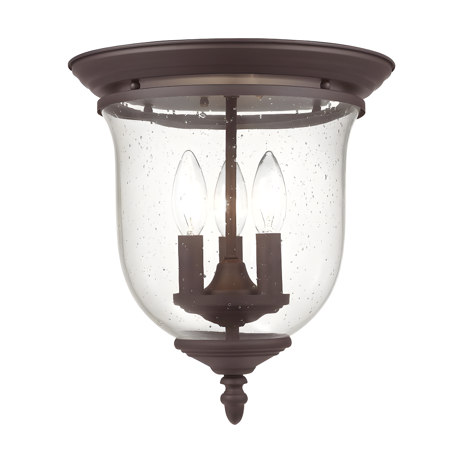 Bronze Legacy 3-Light Seeded Glass Jar Indoor/Outdoor Flush Mount