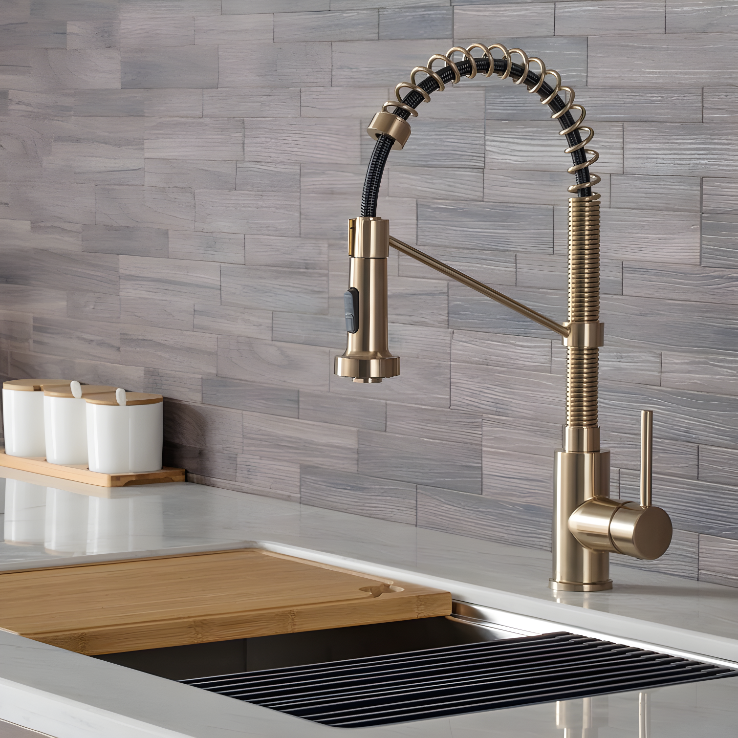 Brushed Gold Commercial Style Pull-Down Kitchen Faucet with Spray