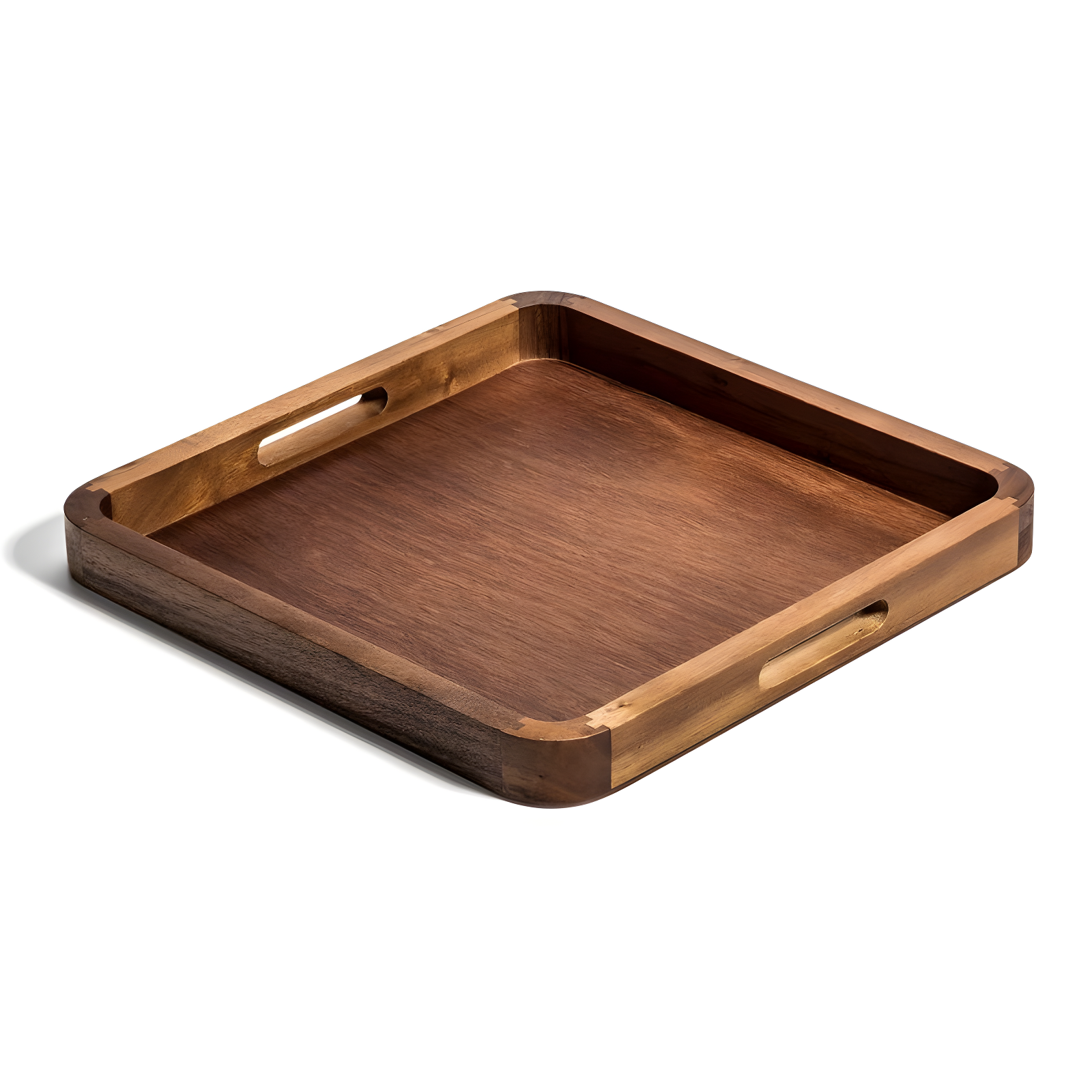 14" Square Acacia Wood Serving Tray with Handles