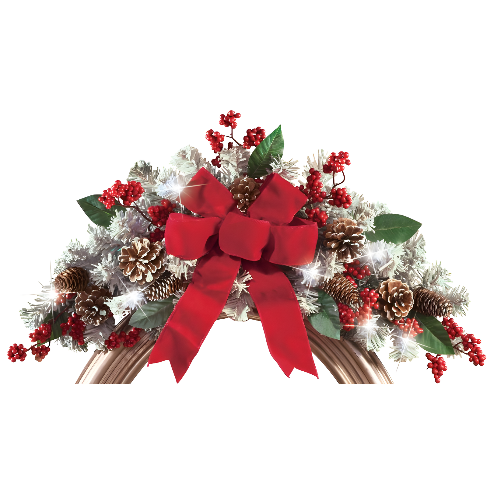 LED Holiday Frosted Pine Floral Swag with Red Bow