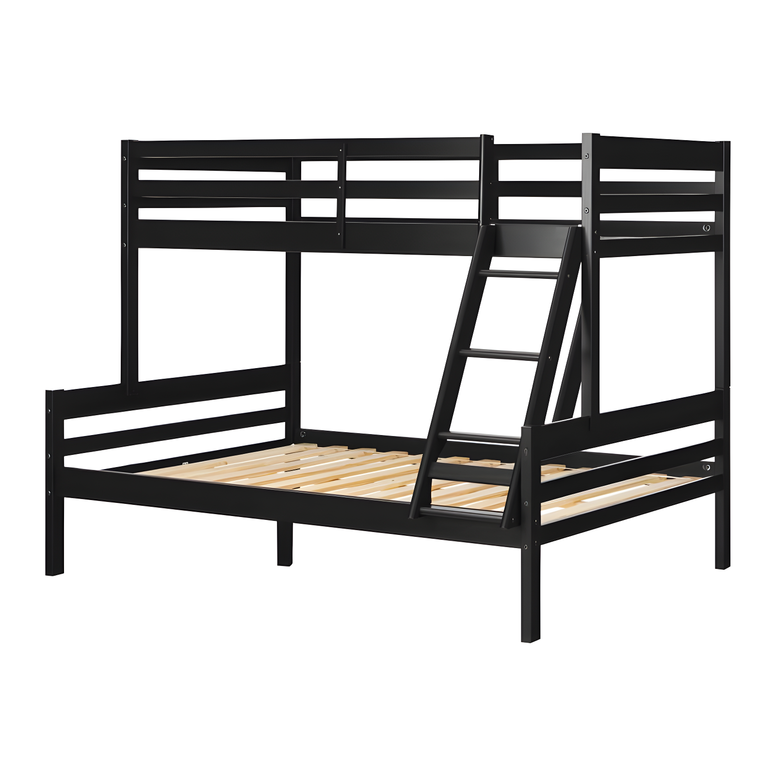 Matte Black Pine Full Bunk Bed with Ladder and Drawers