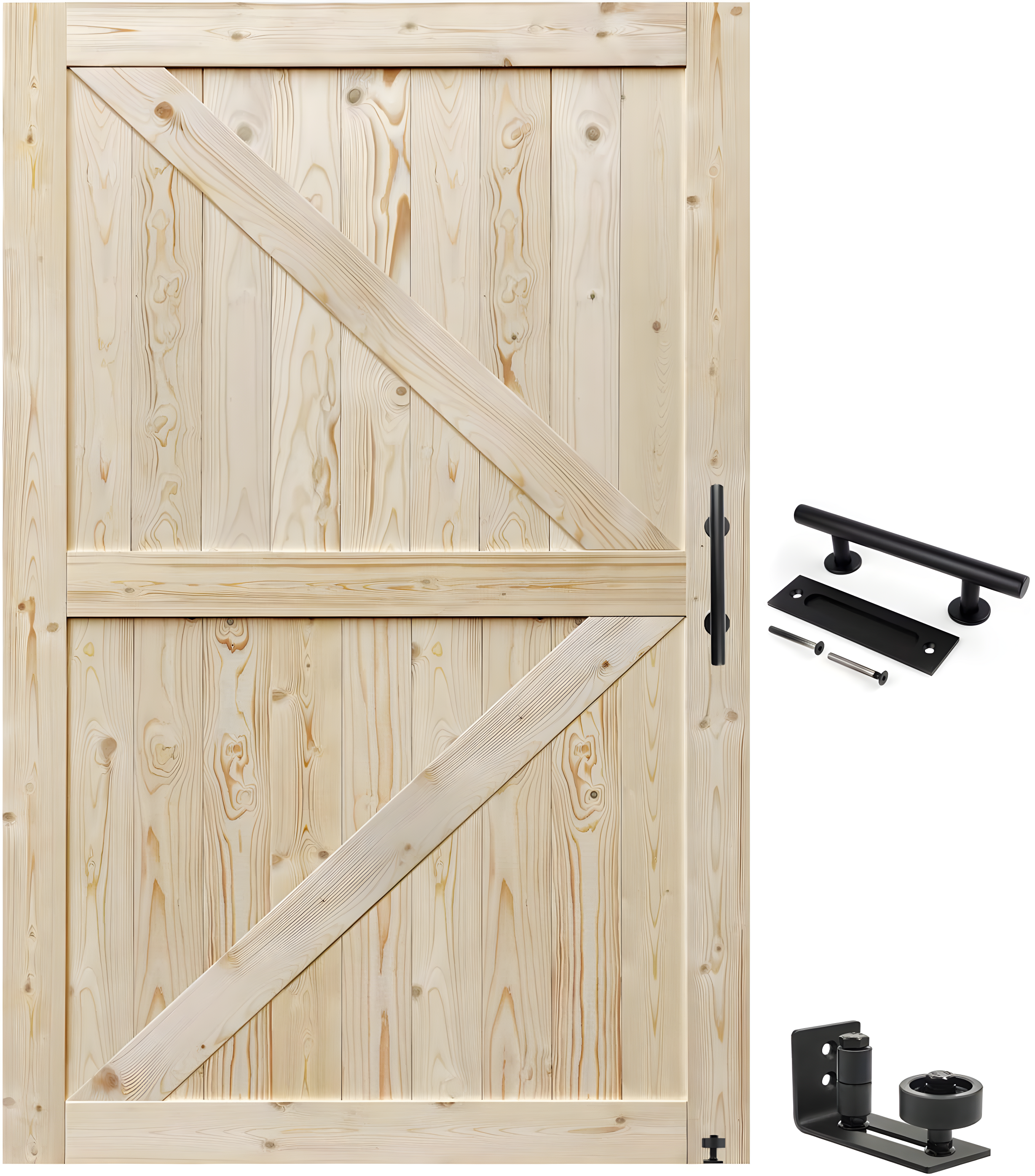 Unfinished Solid Spruce Paneled Barn Door with Hardware