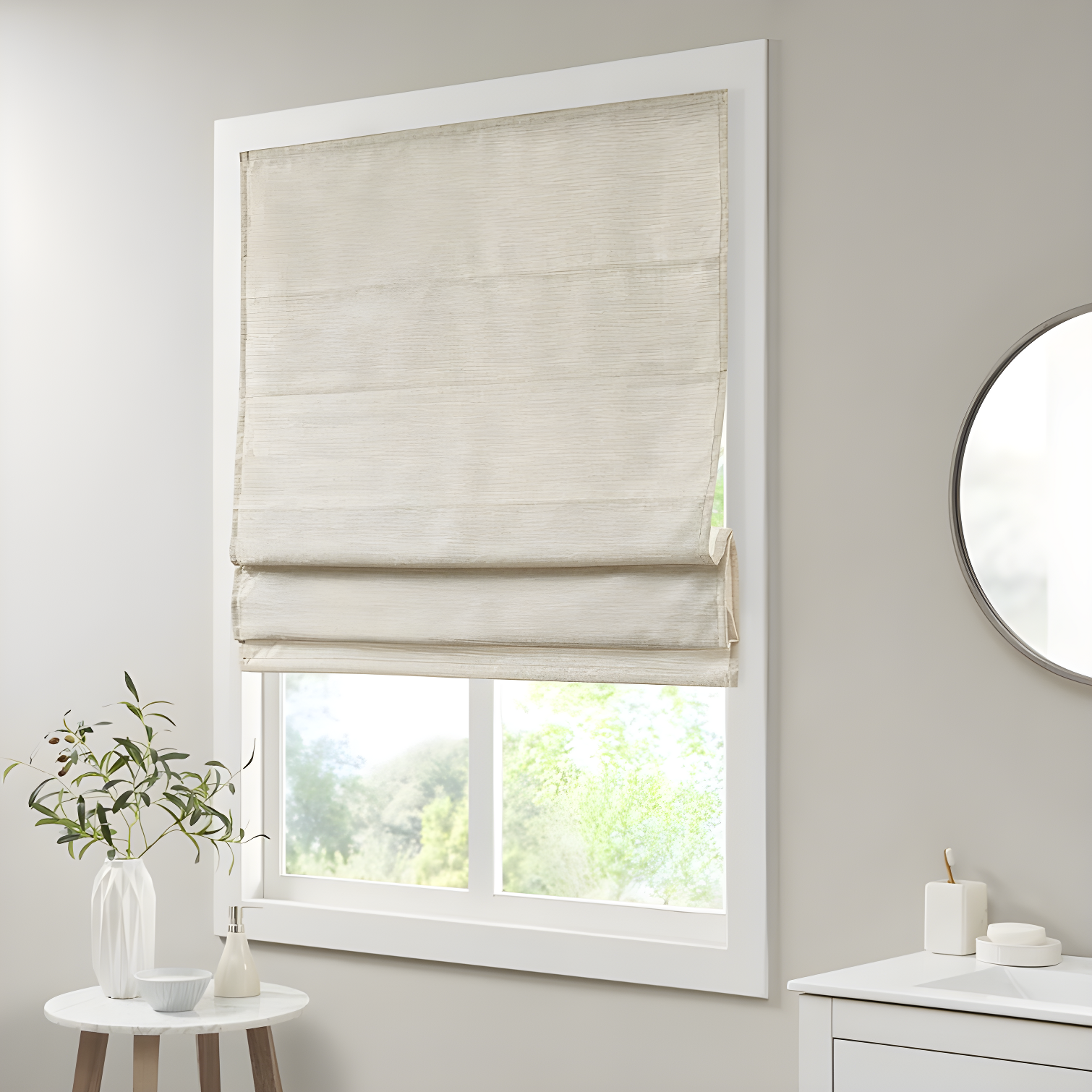 Ivory Faux Silk Room Darkening Cordless Roman Shade