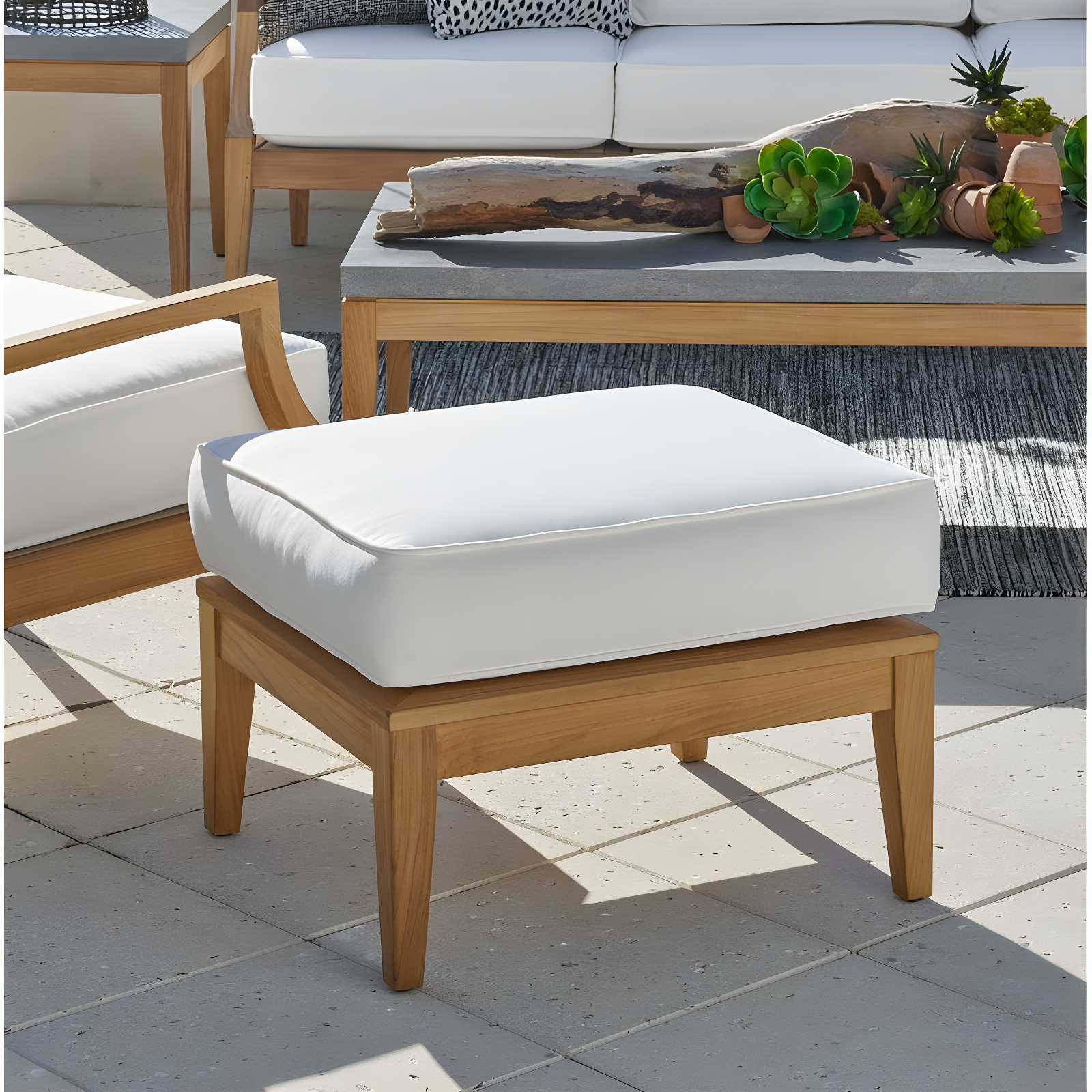 Chesapeake White Teak Outdoor Ottoman with Cushion