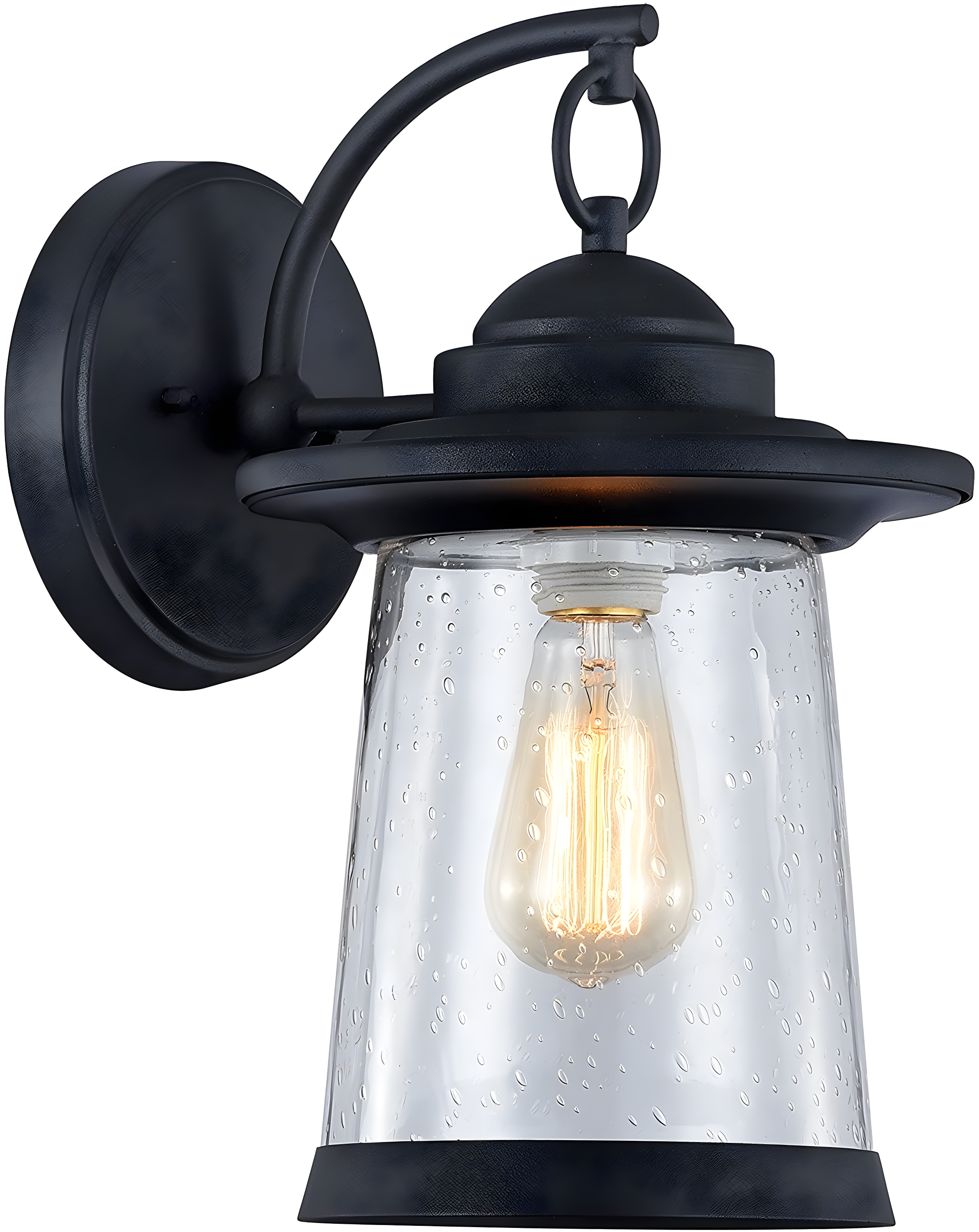 Black Textured Outdoor Wall Sconce with Clear Seedy Glass Shade