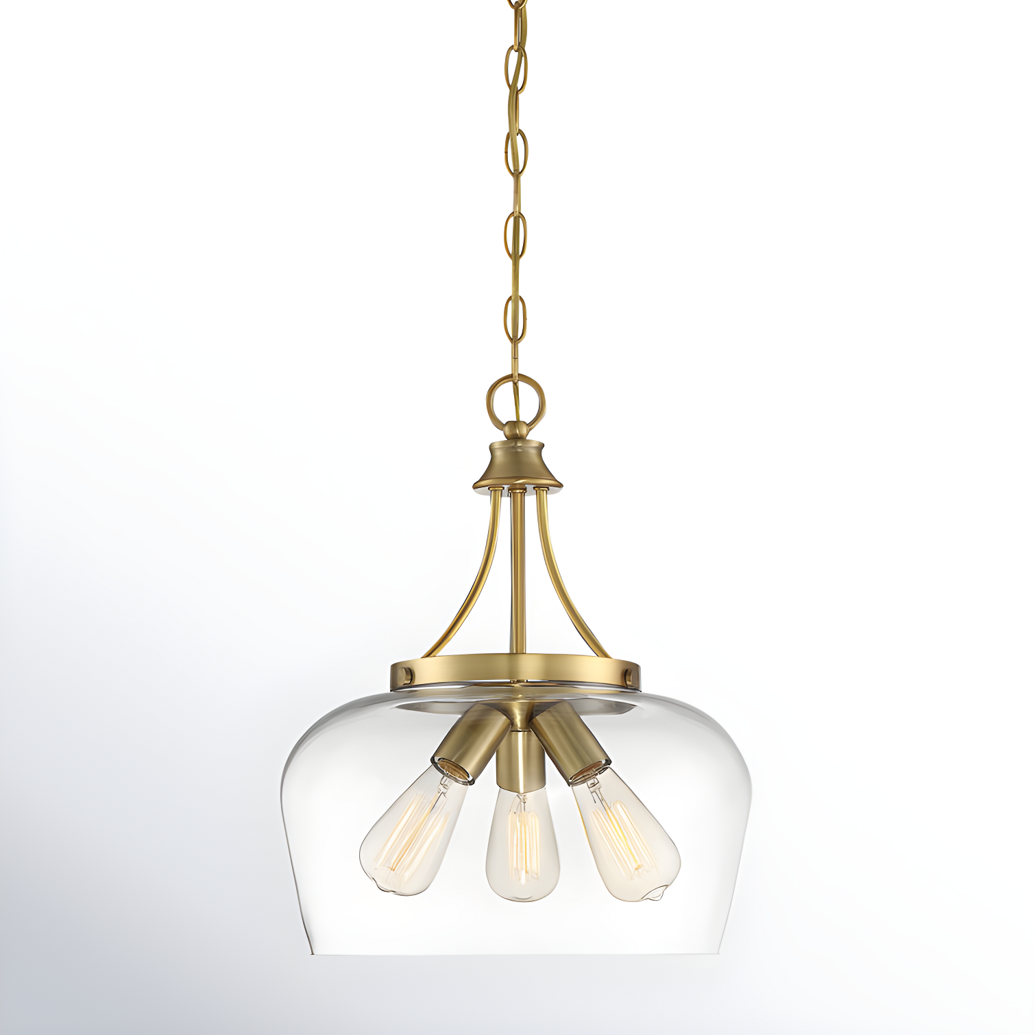 Warm Brass and Glass 3-Light Dome Pendant