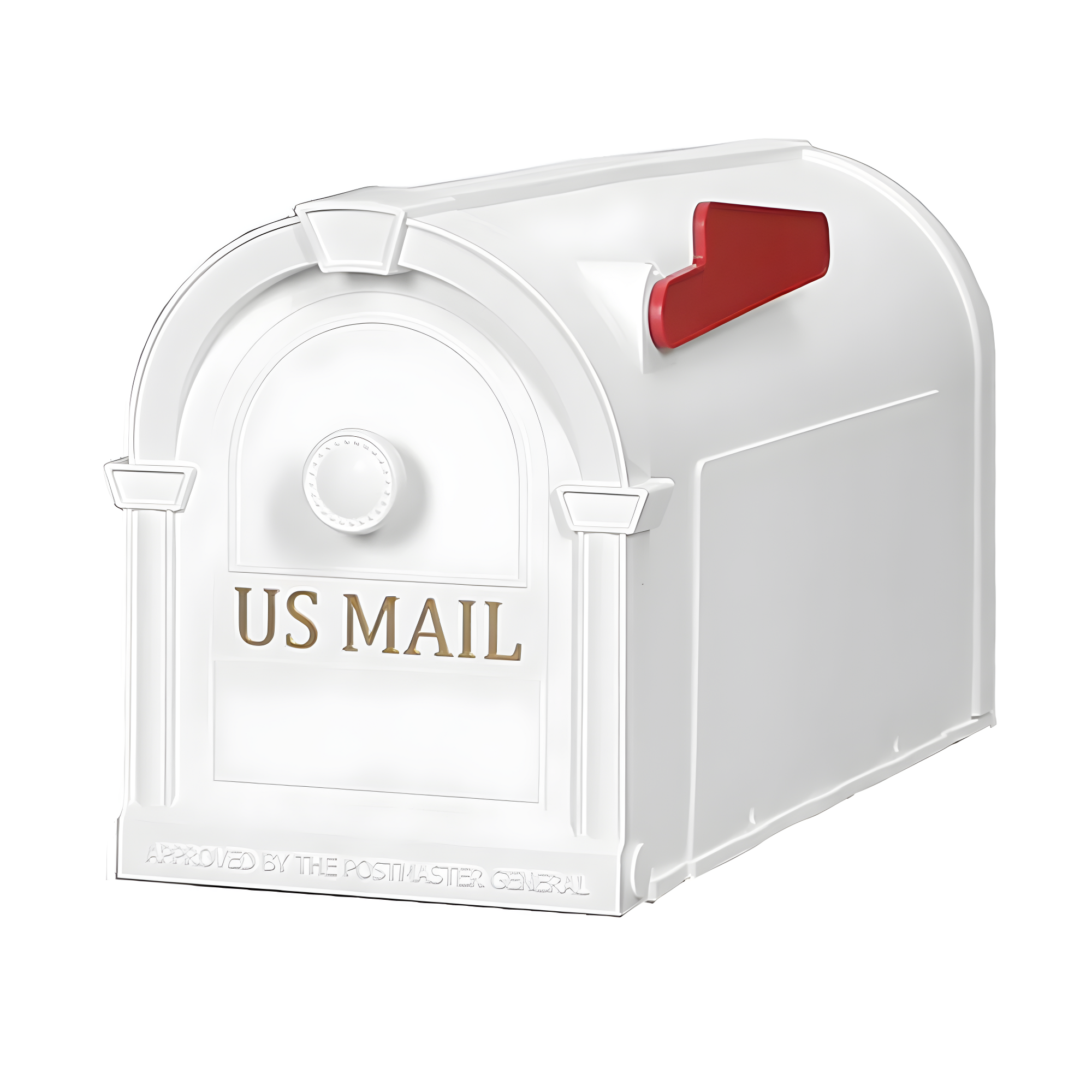 Hampton White Plastic Post Mount Mailbox with Gold Lettering