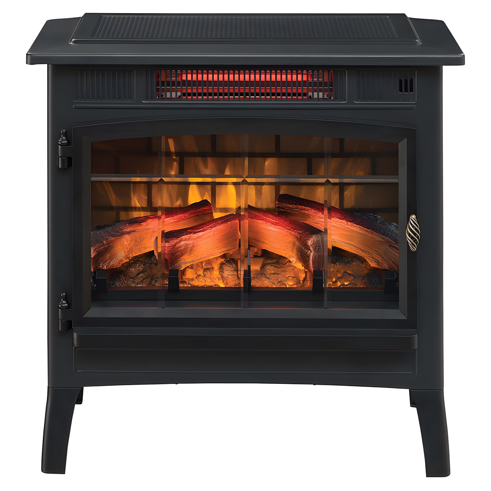 Black Freestanding Electric Fireplace Stove with 3D Flame Effect