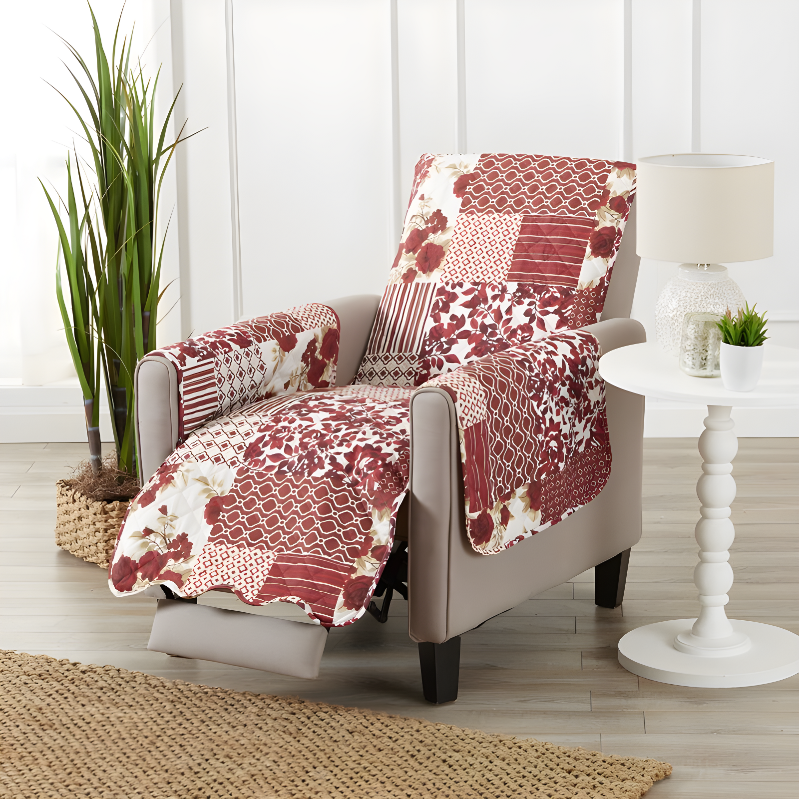 Burgundy Patchwork Quilted Recliner Furniture Protector