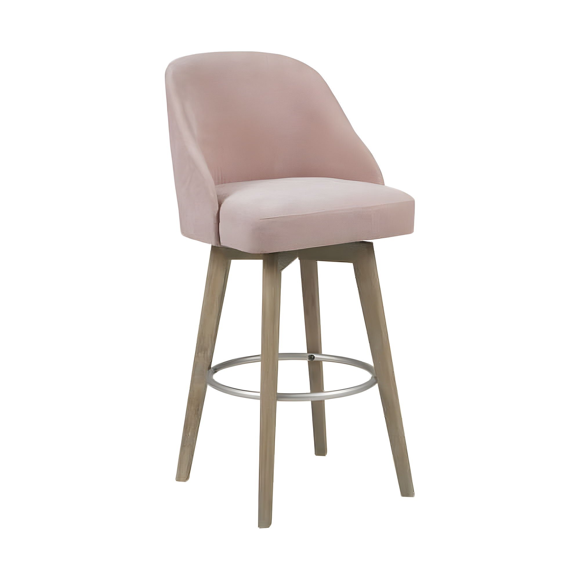 Pearce Elegant Pink Swivel Counter Stool with Reclaimed Grey Wood Legs