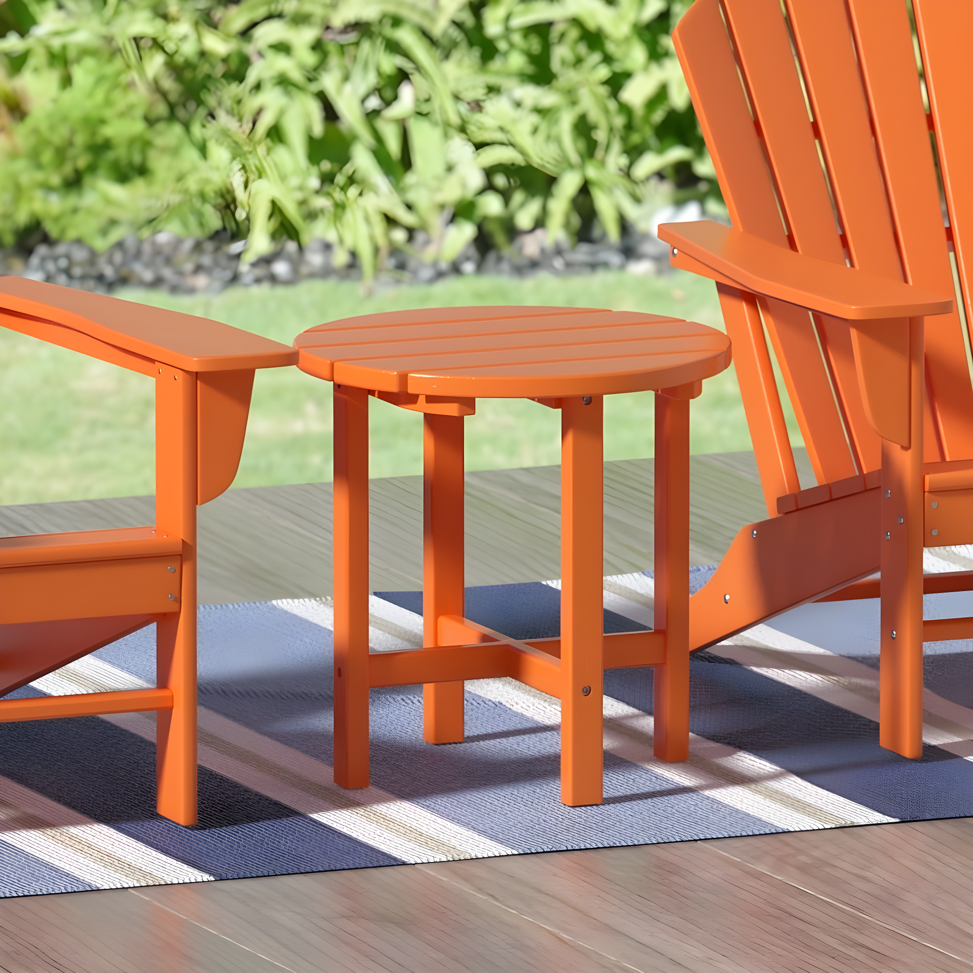 Orange HDPE Outdoor Round Side Table with Slatted Top