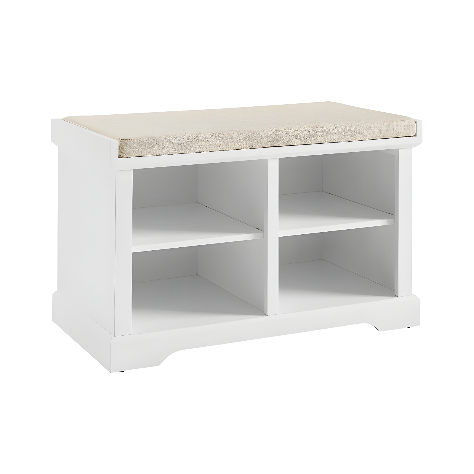 Beige Linen Coastal Storage Bench with Adjustable Shelves