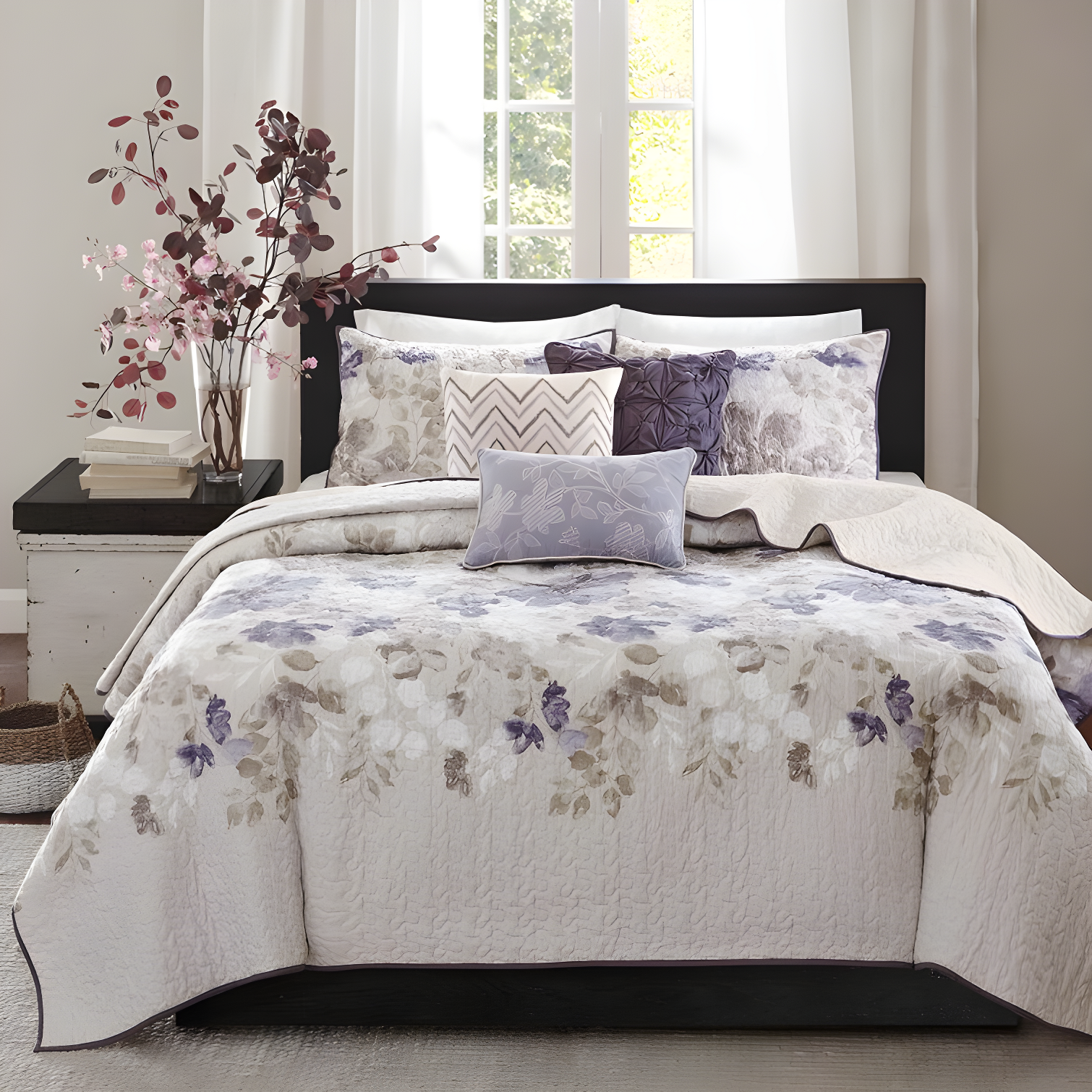 Ivory and Taupe King Microfiber Reversible Quilt Set