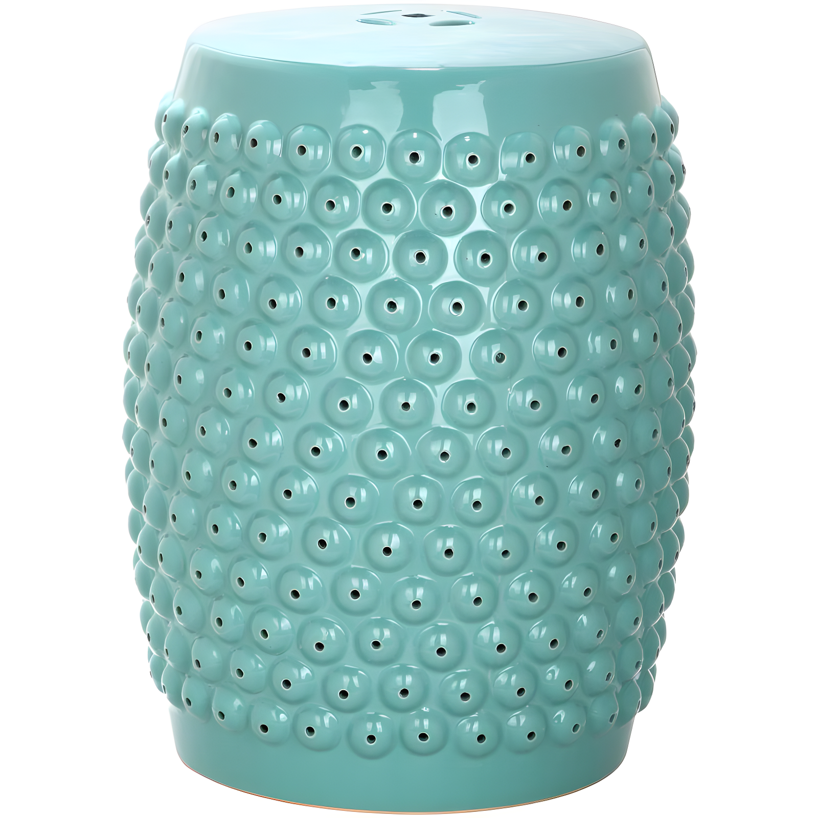 Contemporary Blue Ceramic Nailhead Garden Stool 14"