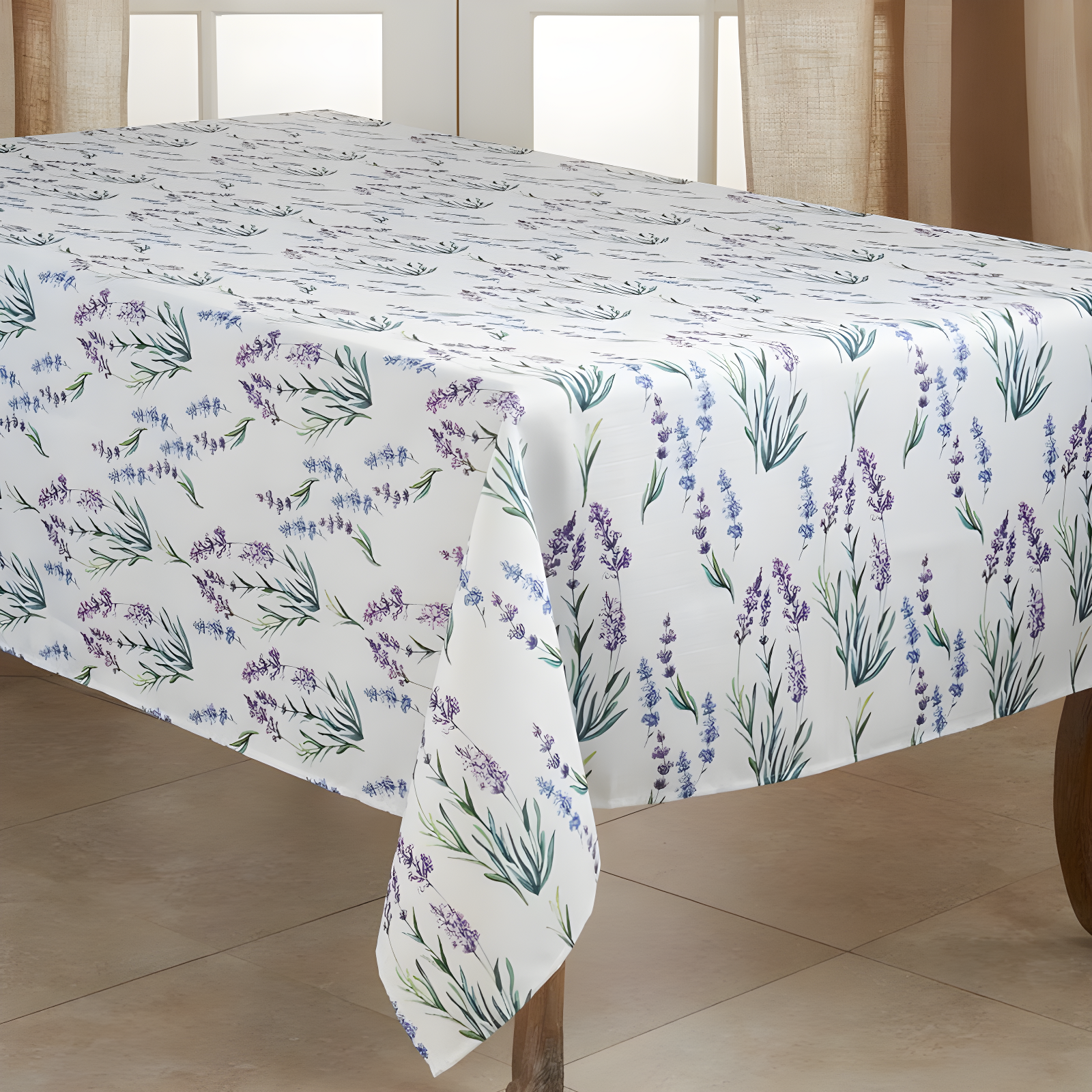 Lavender Print Rectangular Polyester Tablecloth