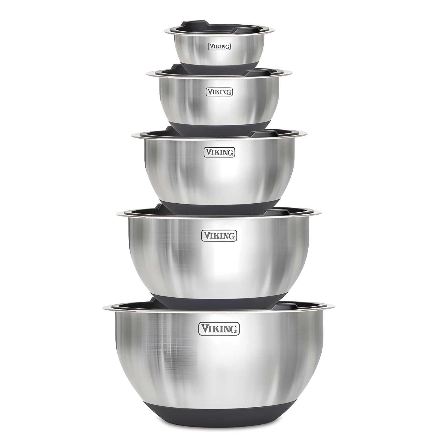 Viking 10-Piece Stainless Steel Mixing Bowl Set with Black Lids