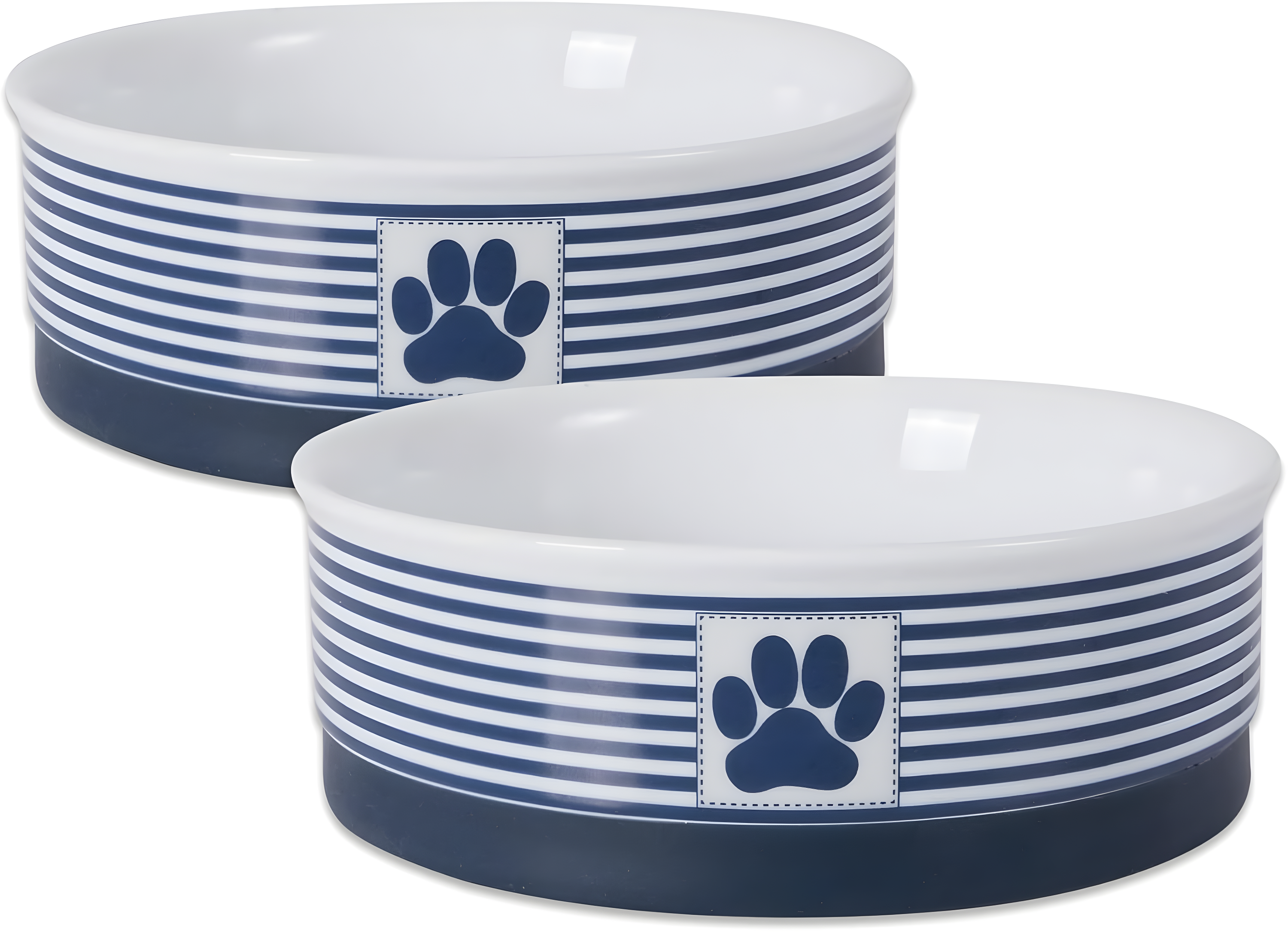 Nautical Blue 6" Ceramic Pet Bowl Set with Silicone Rim