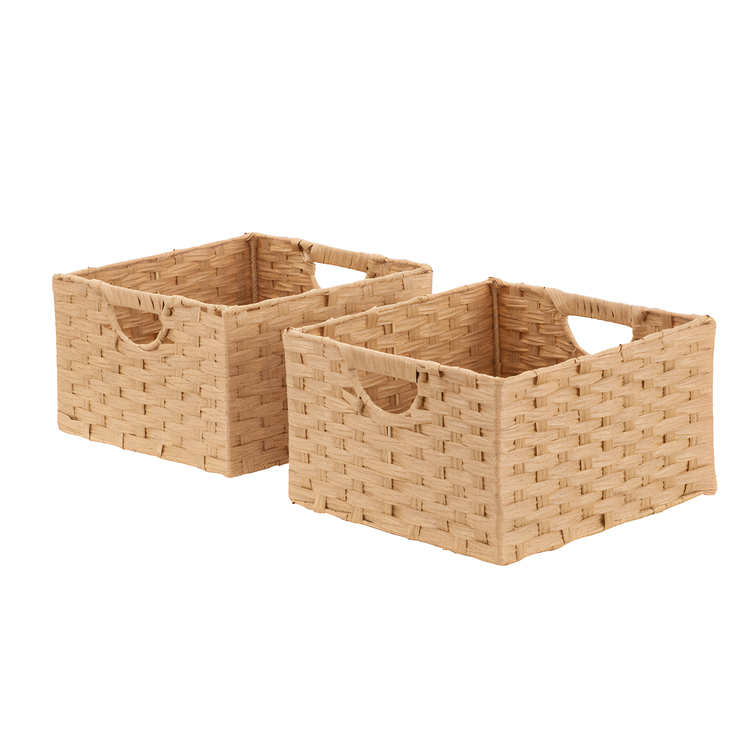 Tan Handwoven Square Synthetic Wicker Storage Basket