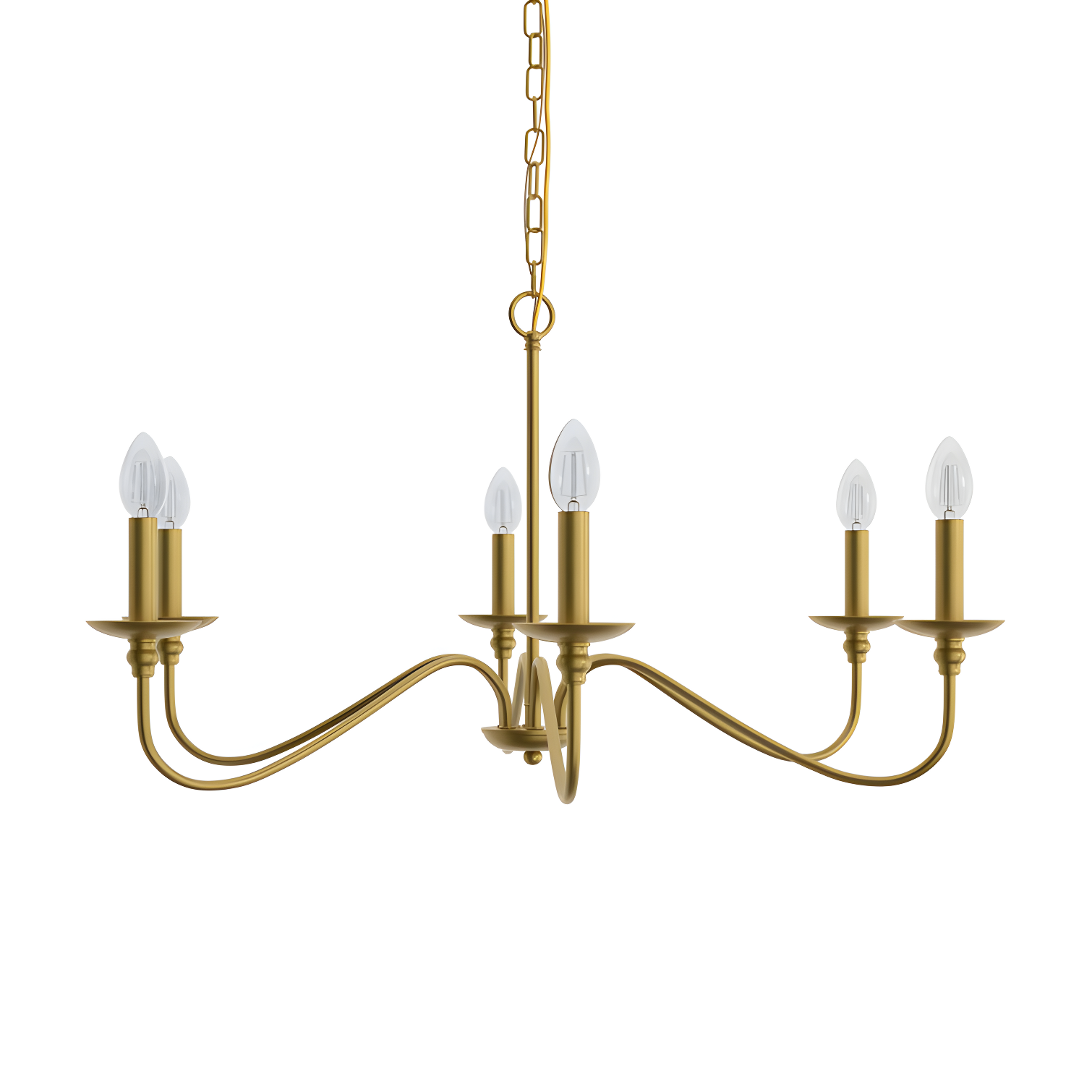 Brass 6-Light Candle Style Chandelier with Adjustable Chain