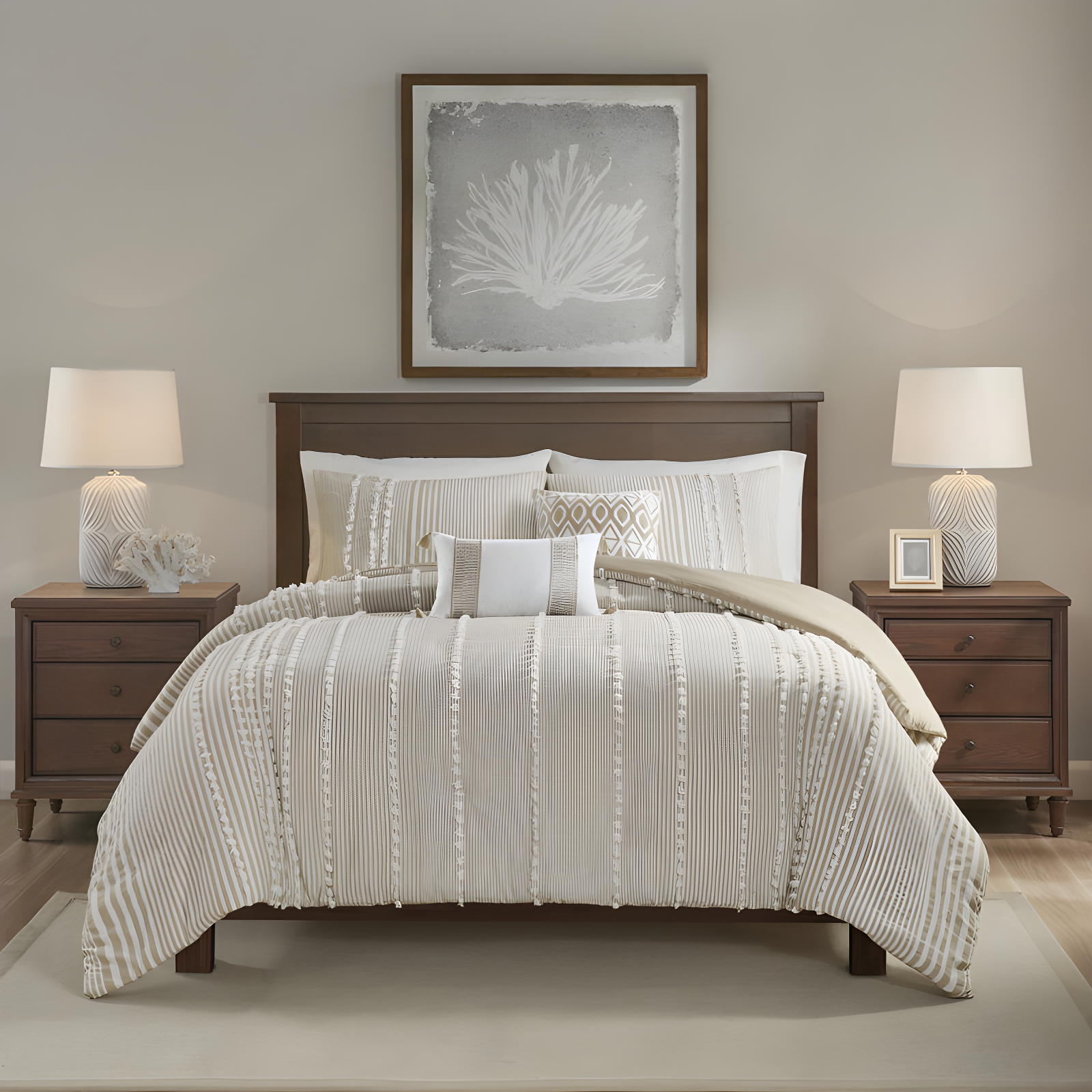 King Taupe and White Cotton Popcorn Stitch Duvet Set