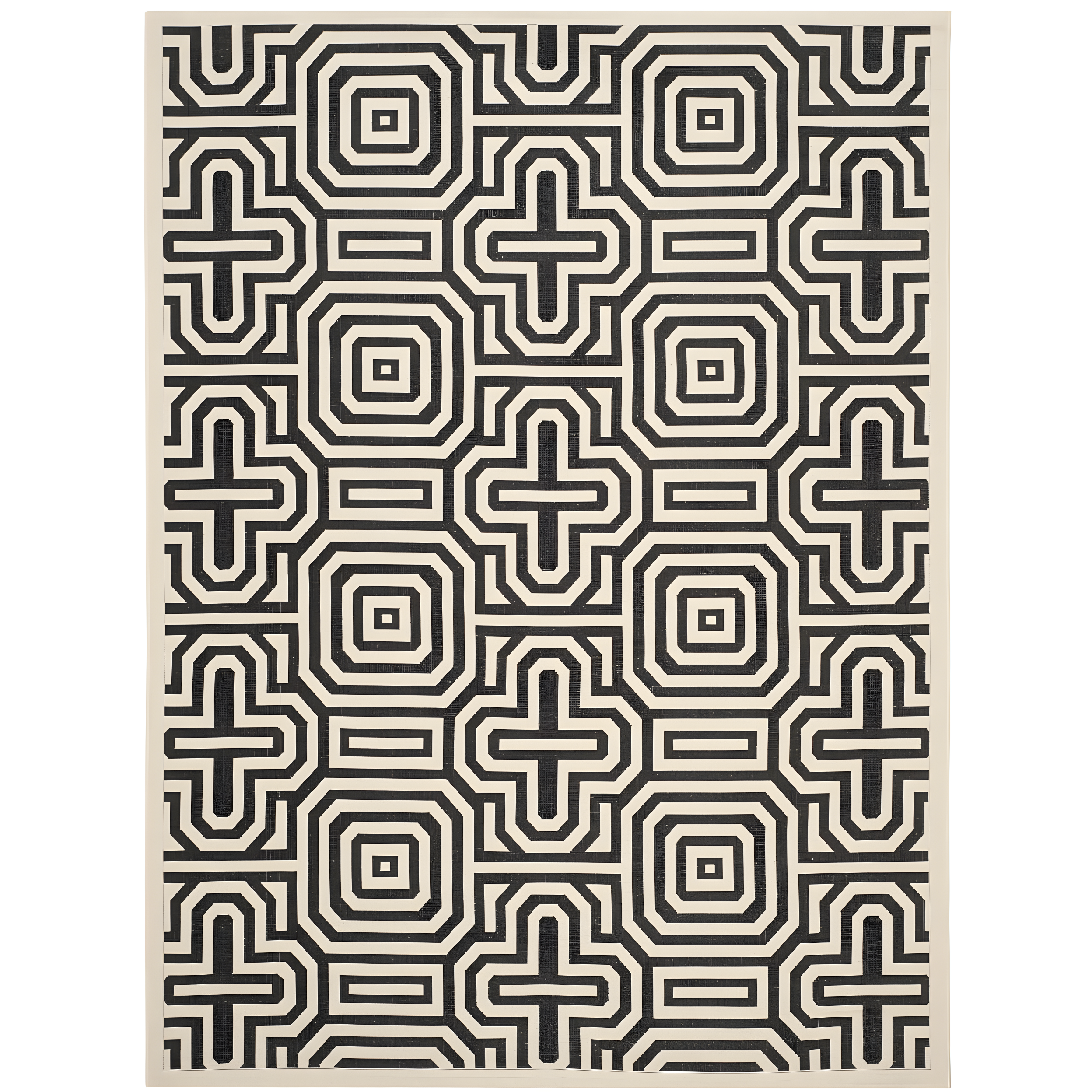 Sand and Black Geometric 9' x 12' Reversible Outdoor Rug