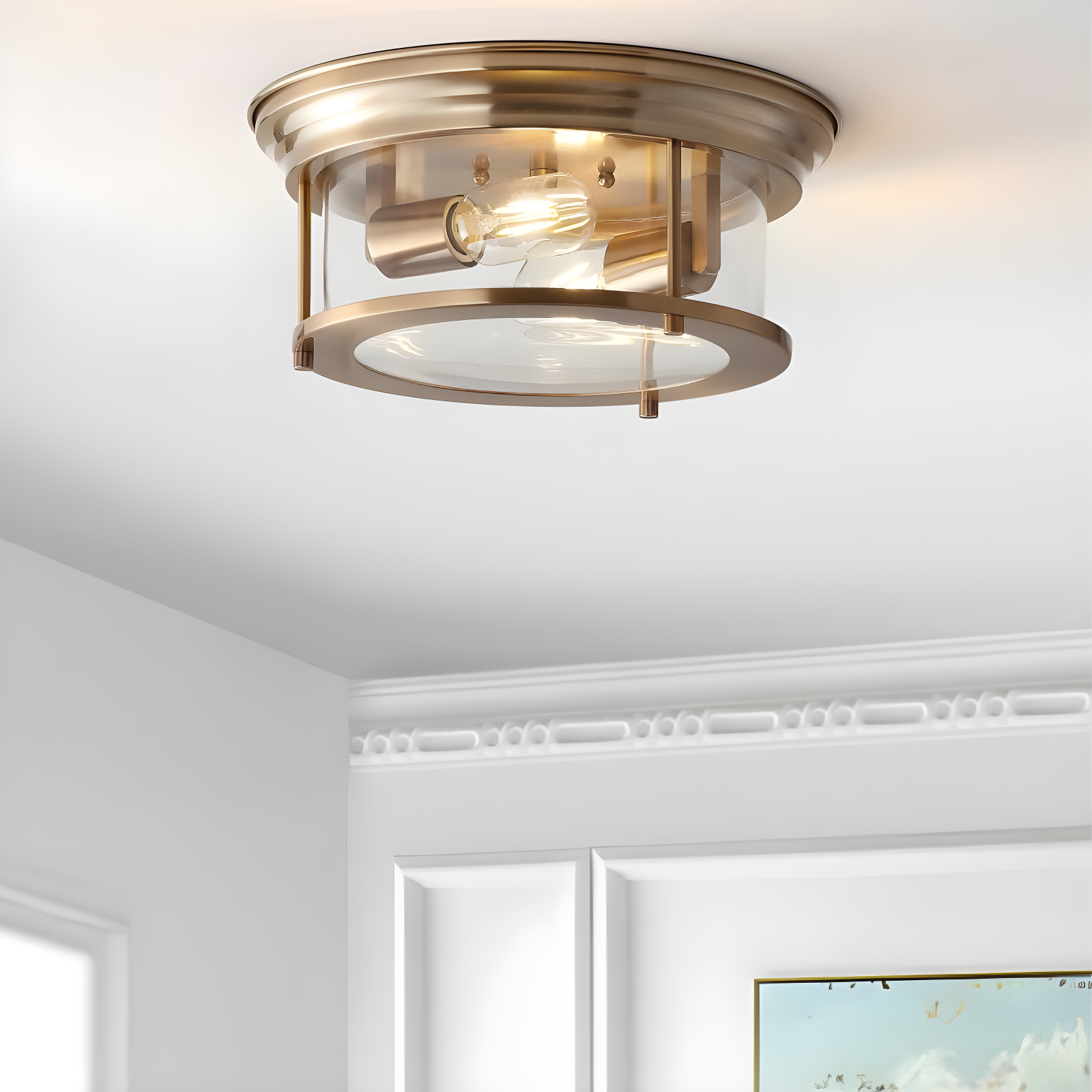 Lauren 13.25" Brass Gold and Clear Glass LED Flush Mount