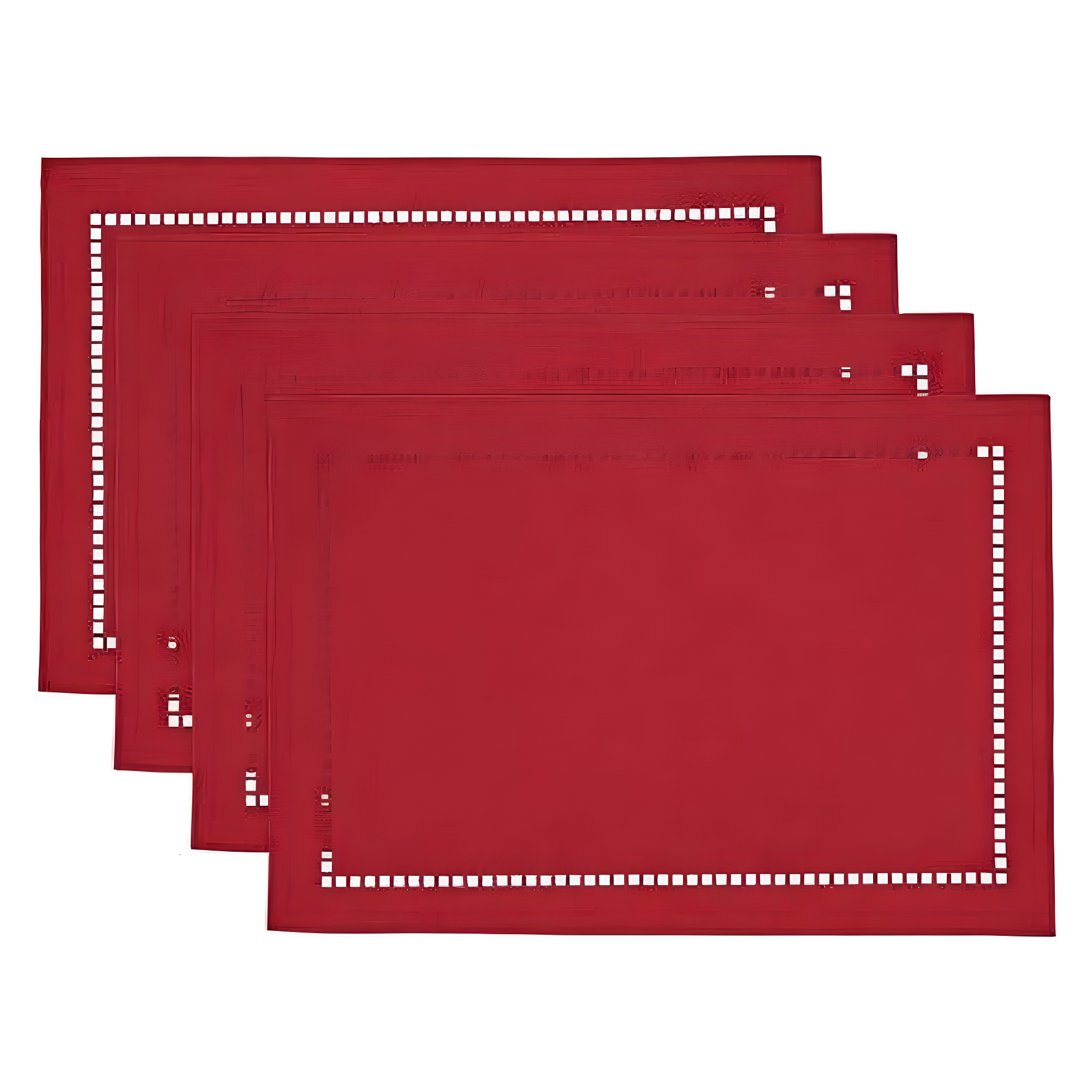 Red Laser-Cut Hemstitch Polyester Table Placemats, 13" x 19", Set of 4